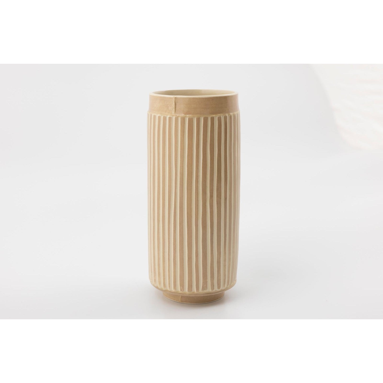 EKW6 Mid Vessel | Dusty Pink stripe, handbuilt ceramic created by Emily-Kriste Wilcox, available from Padstow Gallery, Cornwall