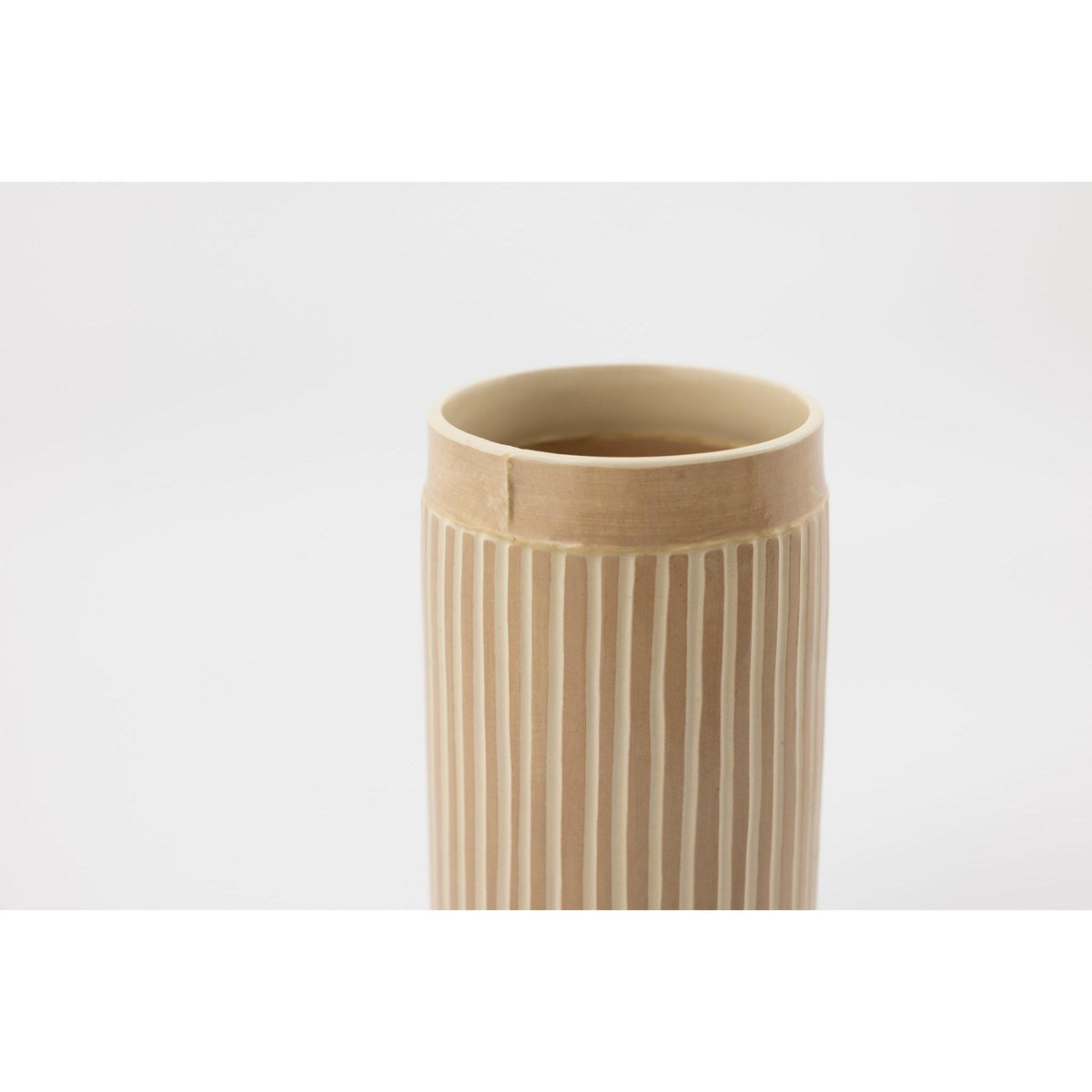 EKW6 Mid Vessel | Dusty Pink stripe, handbuilt ceramic created by Emily-Kriste Wilcox, available from Padstow Gallery, Cornwall