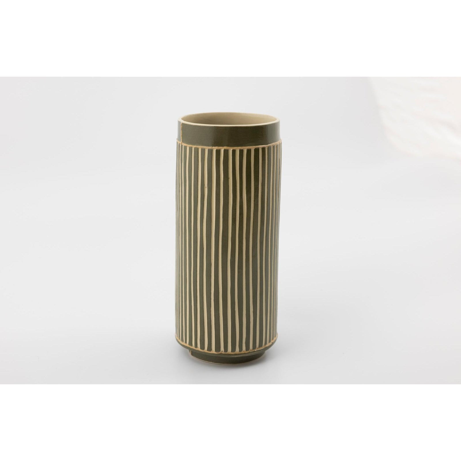 EKW9 Mid Vessel | Forest Green Stripe, handbuilt ceramic created by Emily-Kriste Wilcox, available from Padstow Gallery, Cornwall