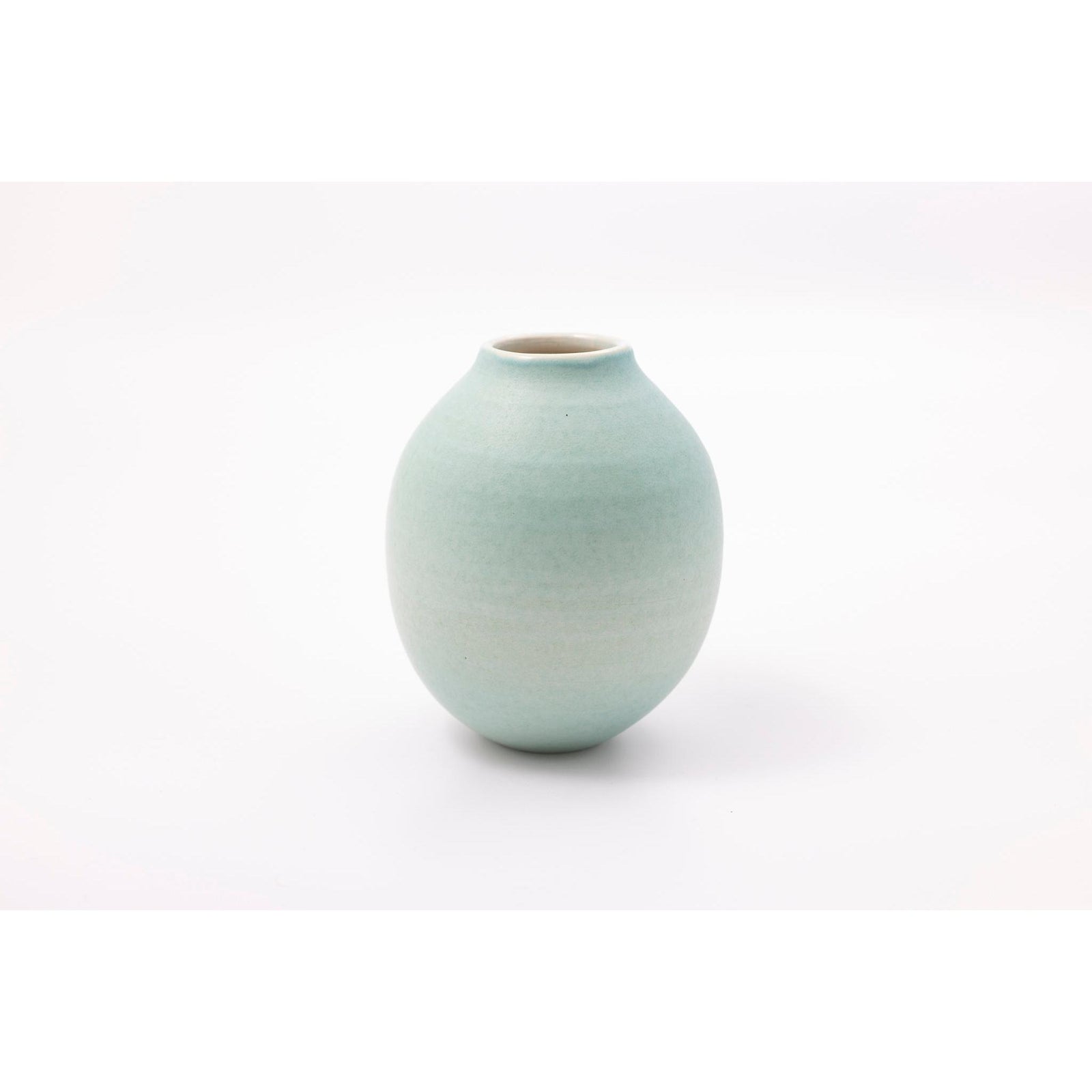 'LB208 Duck Egg oval vase' by Lucy Burley ceramics, available at Padstow Gallery, Cornwall