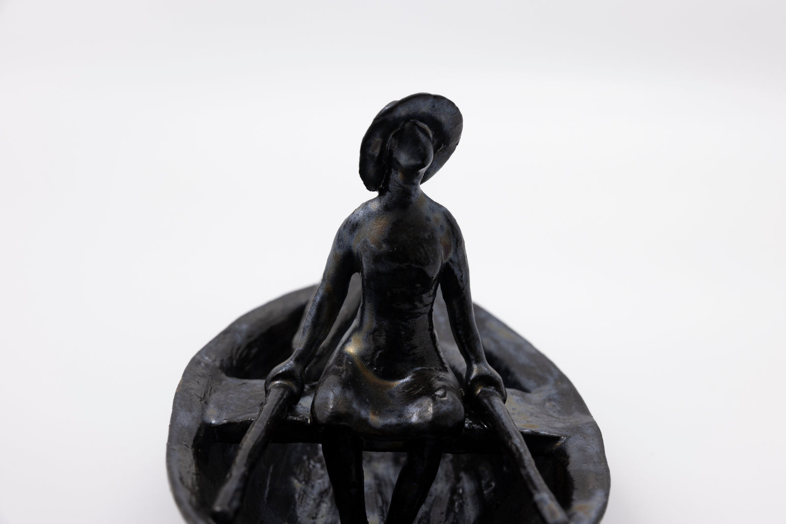 Large Boat with Lady (SH46)' Stoneware Boat by Sophie Howard, available from Padstow Gallery, Cornwall