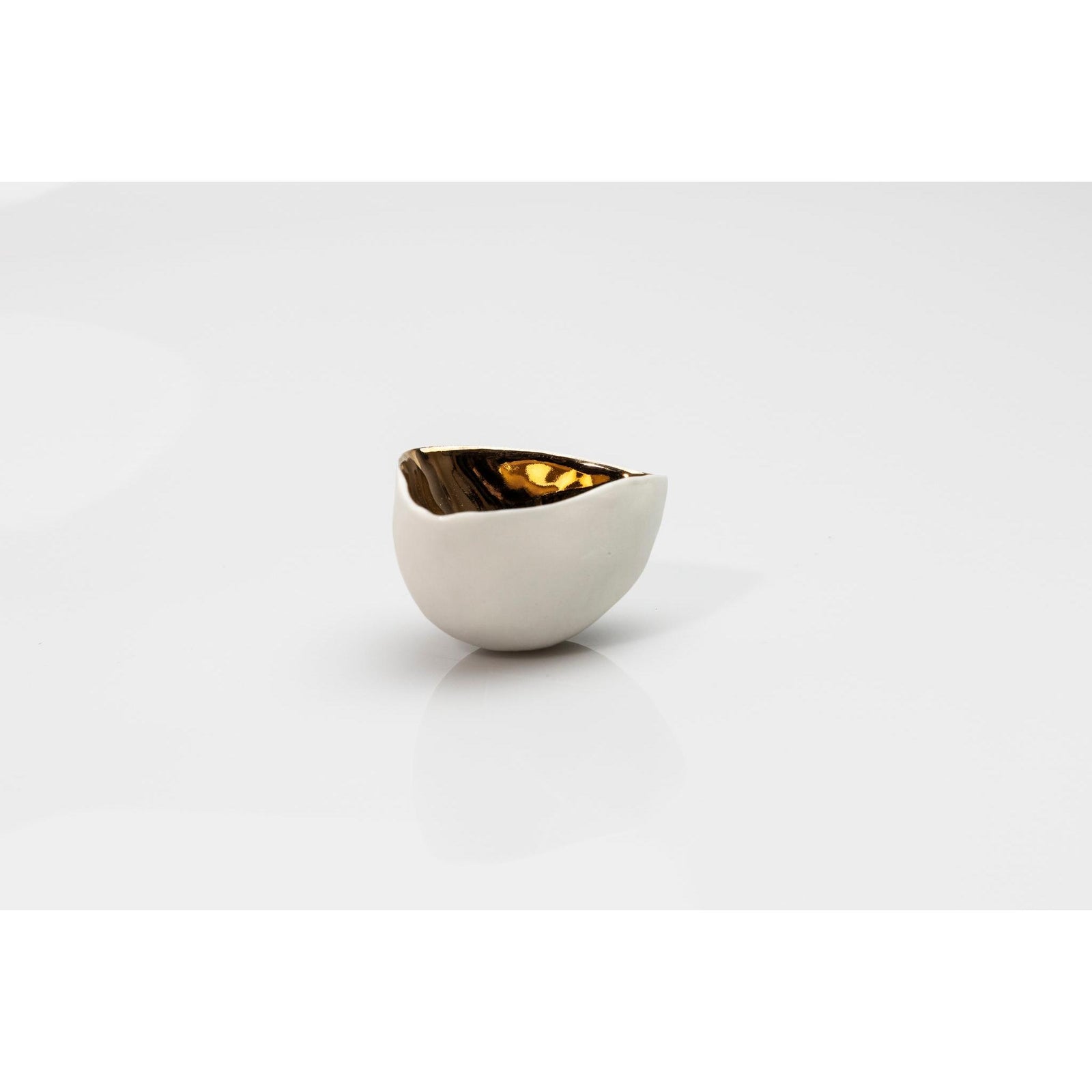 PL07 Three Sided Bowl, white porcelain and gold lustre by Penny Little. Available at Padstow Gallery, Cornwall