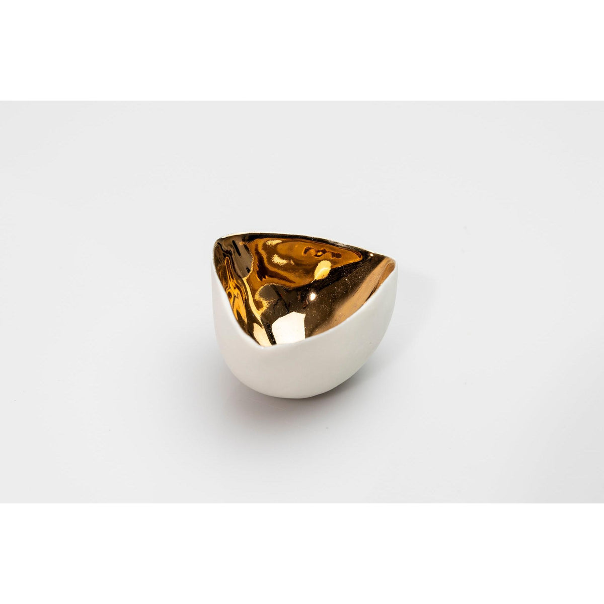 PL07 Three Sided Bowl, white porcelain and gold lustre by Penny Little. Available at Padstow Gallery, Cornwall