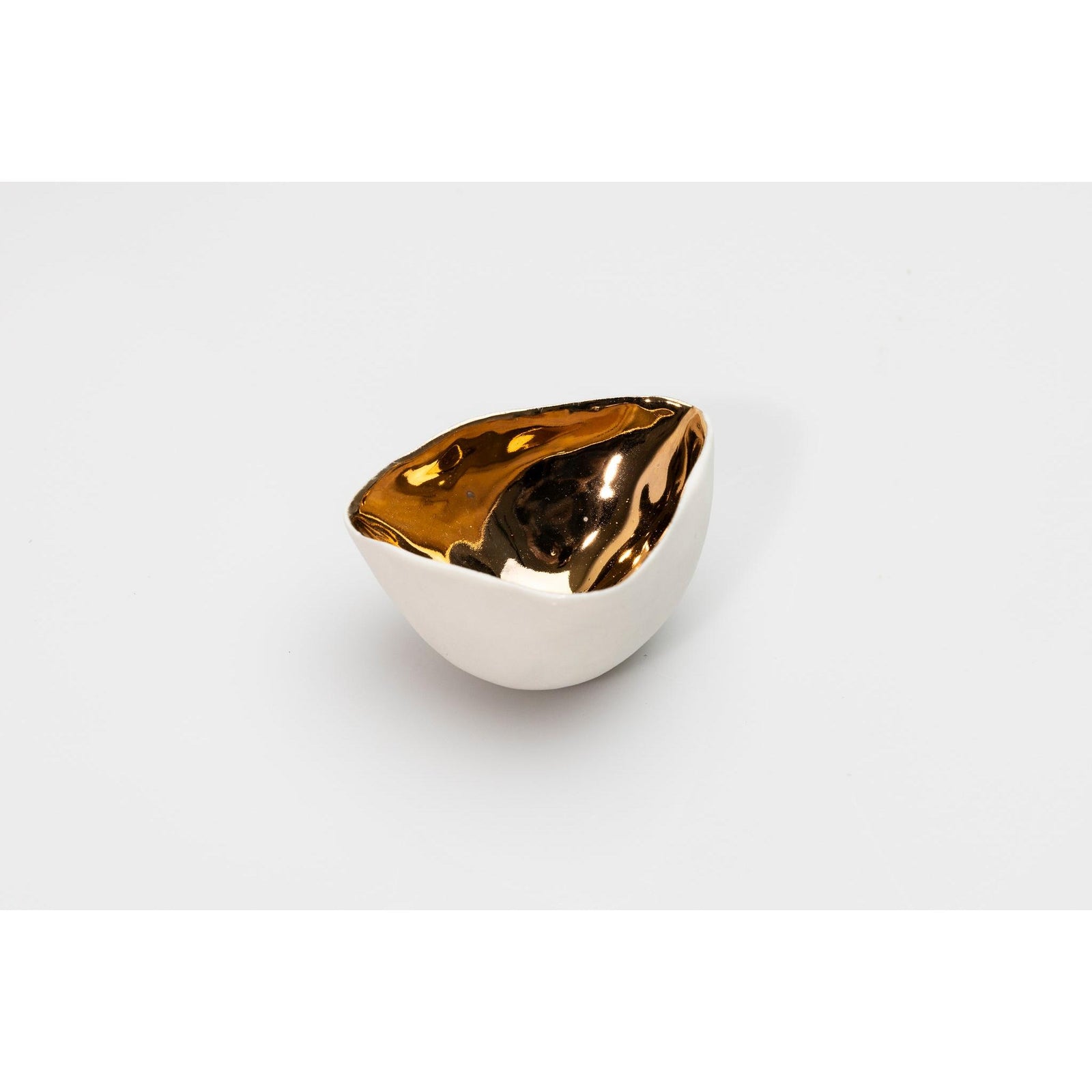 PL07 Three Sided Bowl, white porcelain and gold lustre by Penny Little. Available at Padstow Gallery, Cornwall