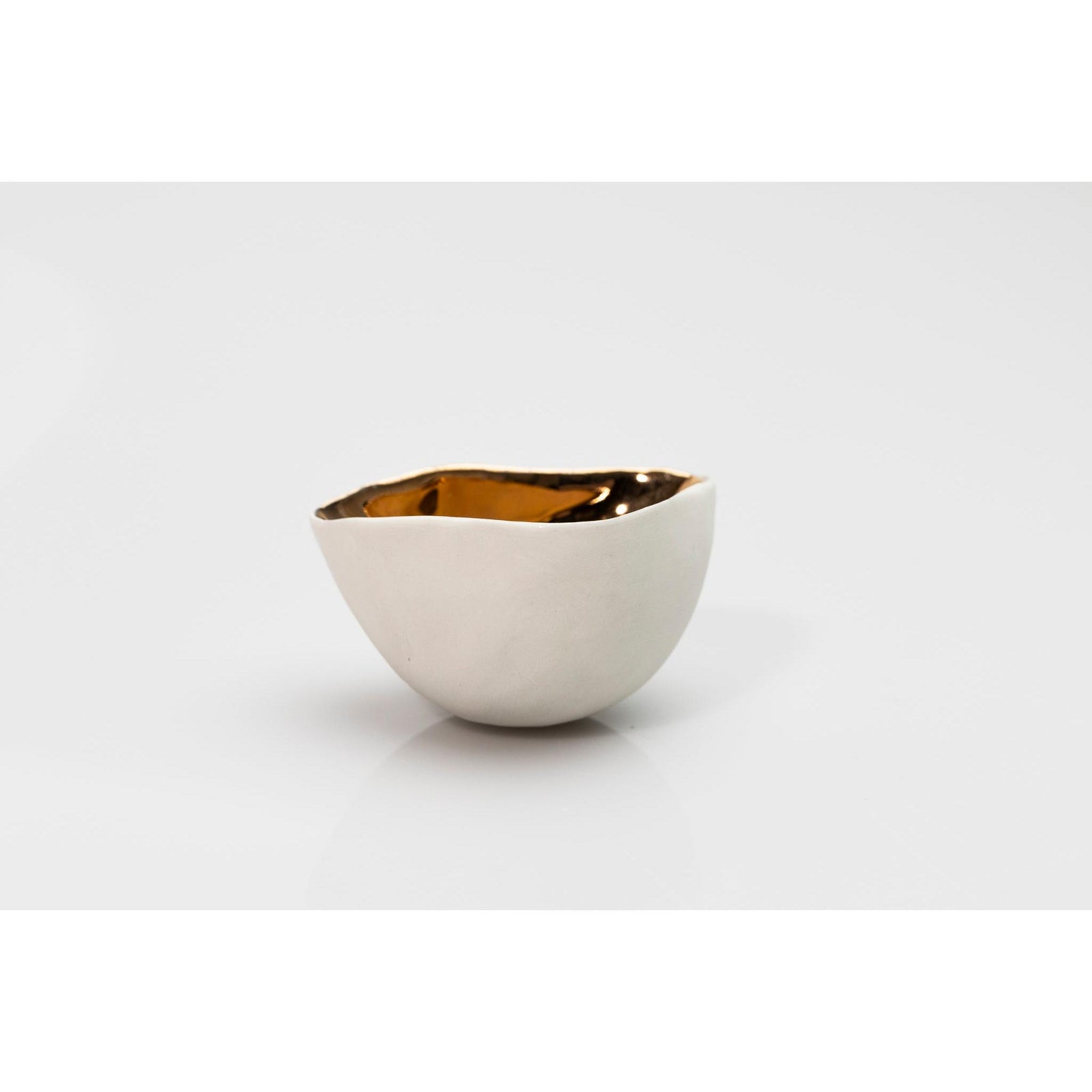 PL07 Three Sided Bowl, white porcelain and gold lustre by Penny Little. Available at Padstow Gallery, Cornwall