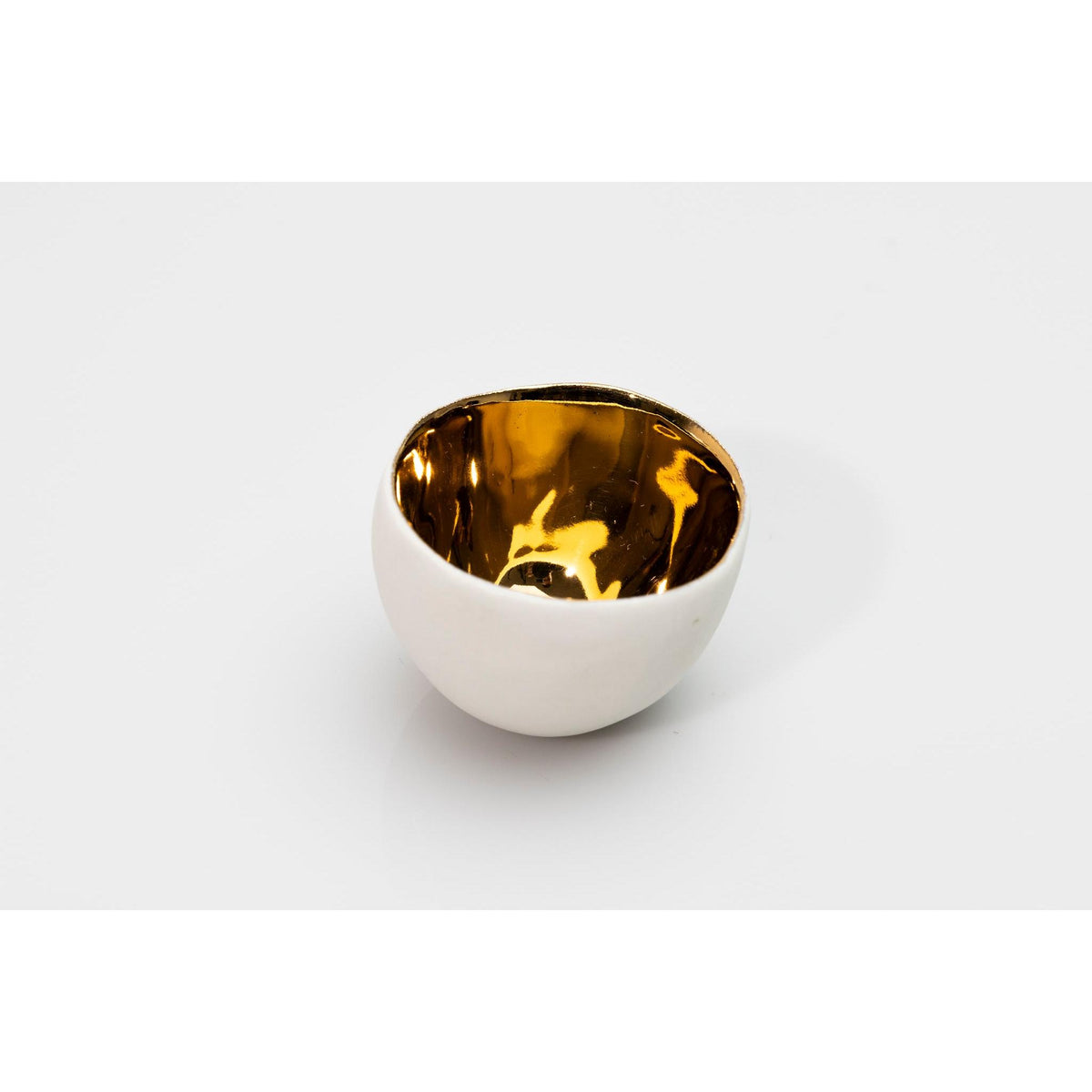 PL06 Pebble  Bowl, white porcelain and gold lustre by Penny Little. Available at Padstow Gallery, Cornwall