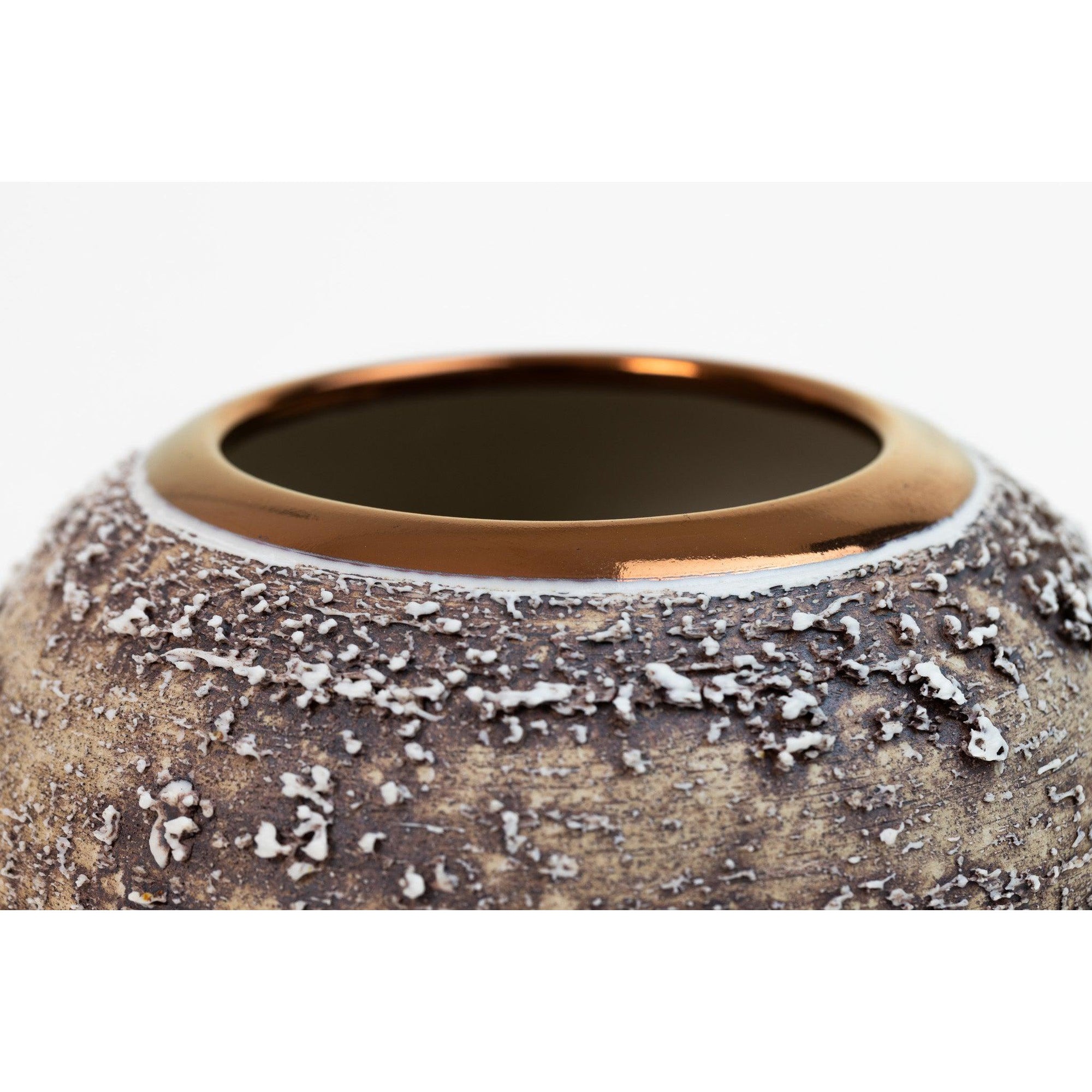 PGX30 Terra Textured Orb with Copper Lustre Rim by Alex McCarthy, available at Padstow Gallery, Cornwall