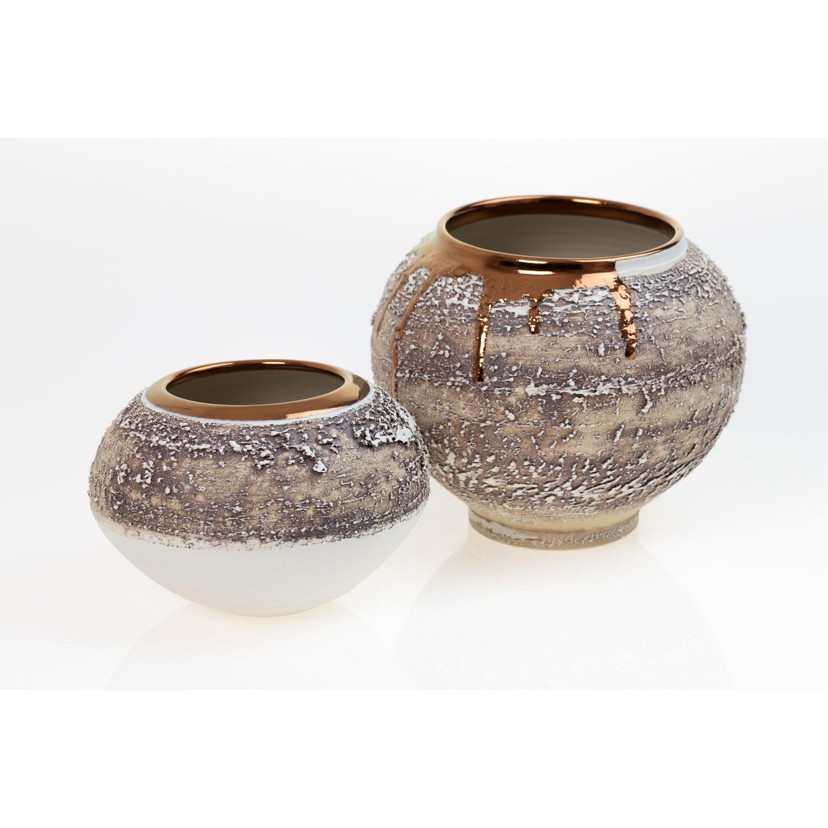 PGX30 Terra Textured Orb with Copper Lustre Rim by Alex McCarthy, available at Padstow Gallery, Cornwall