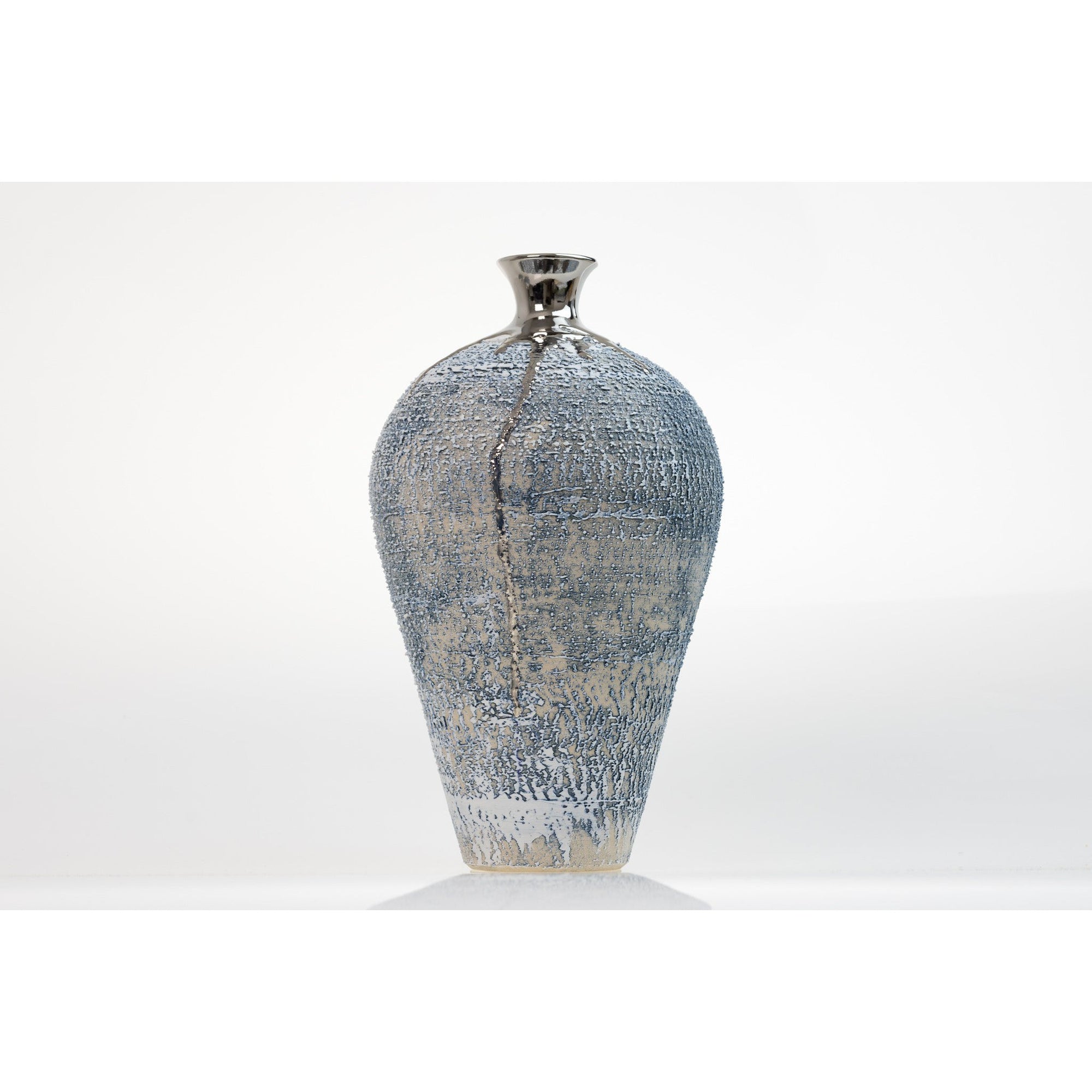 PGX18 Zephyr Textured Vase with Platinum Lustre by Alex McCarthy, available at Padstow Gallery, Cornwall
