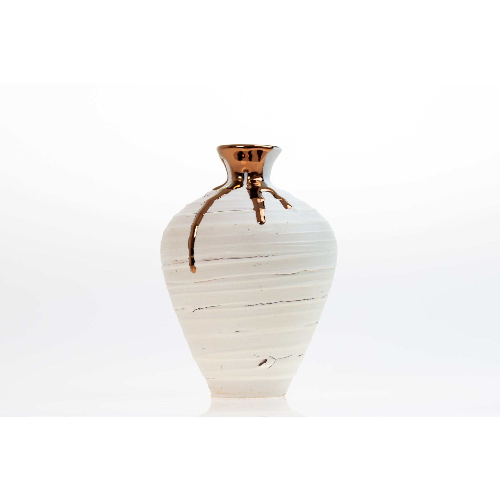 PGX33 Crackle Textured Vase with Copper Lustre by Alex McCarthy, available at Padstow Gallery, Cornwall