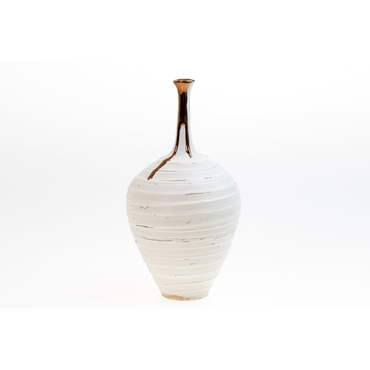 PGX32 Crackle Textured Long Necked Vase with Copper Lustre by Alex McCarthy, available at Padstow Gallery, Cornwall