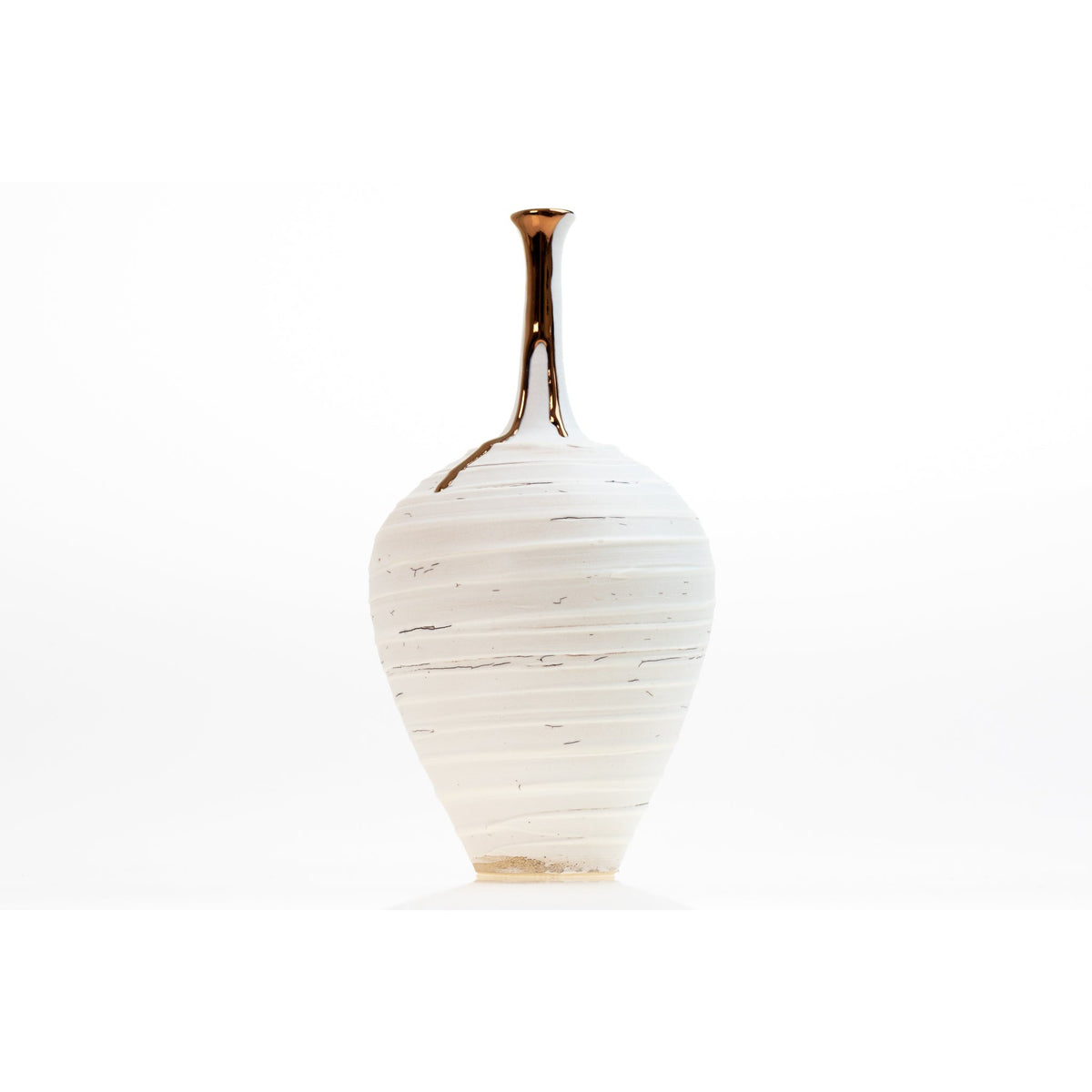PGX32 Crackle Textured Long Necked Vase with Copper Lustre by Alex McCarthy, available at Padstow Gallery, Cornwall