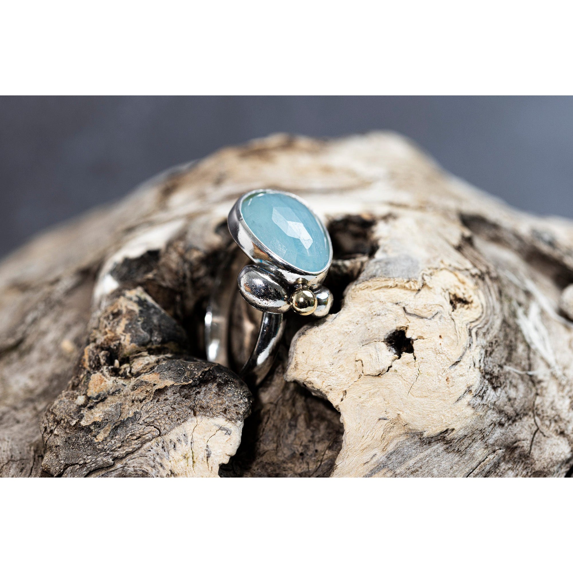 RL18 Large Milky Aqua Cluster Ring by Rebecca Lawley, available at Padstow Gallery, Cornwall