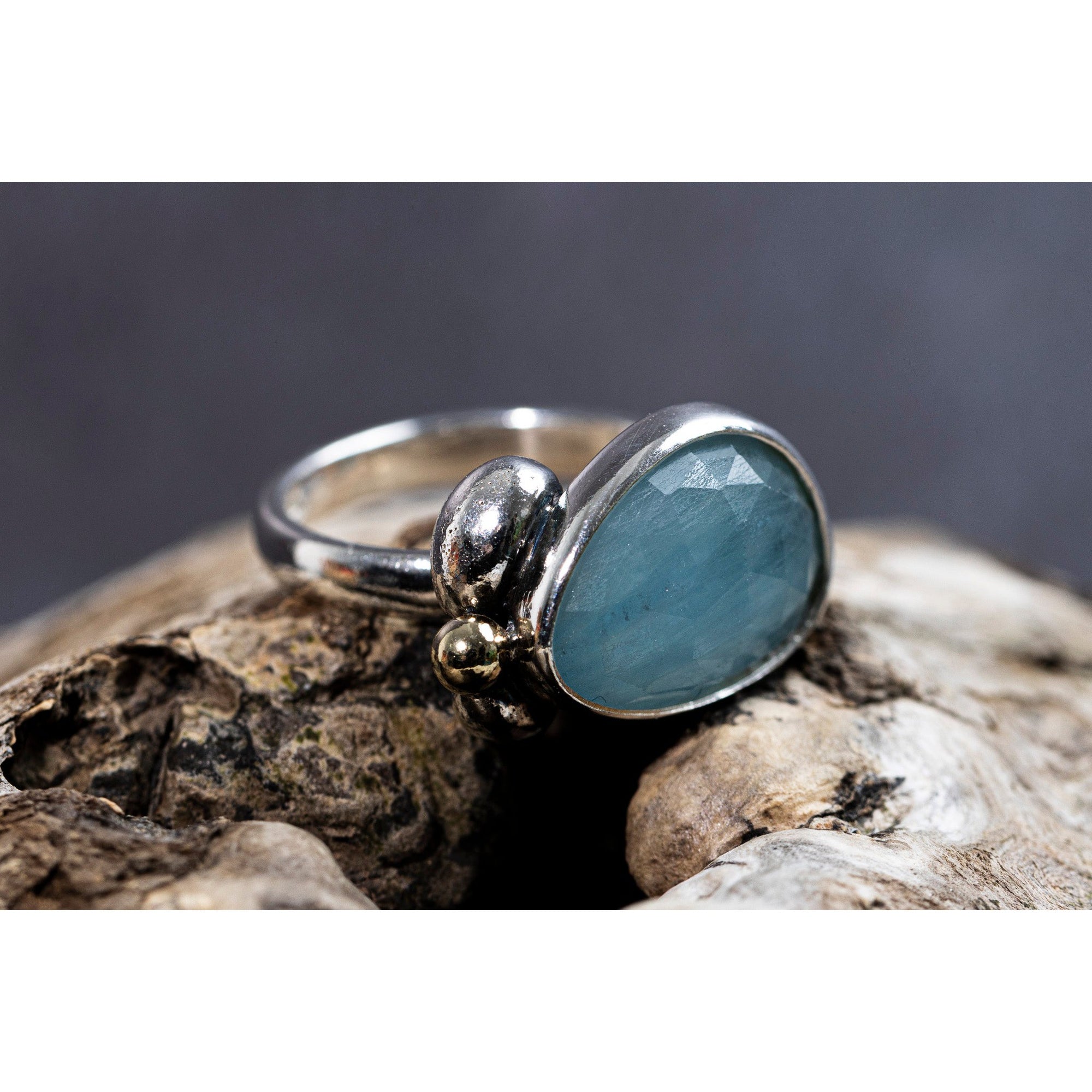 RL18 Large Milky Aqua Cluster Ring by Rebecca Lawley, available at Padstow Gallery, Cornwall