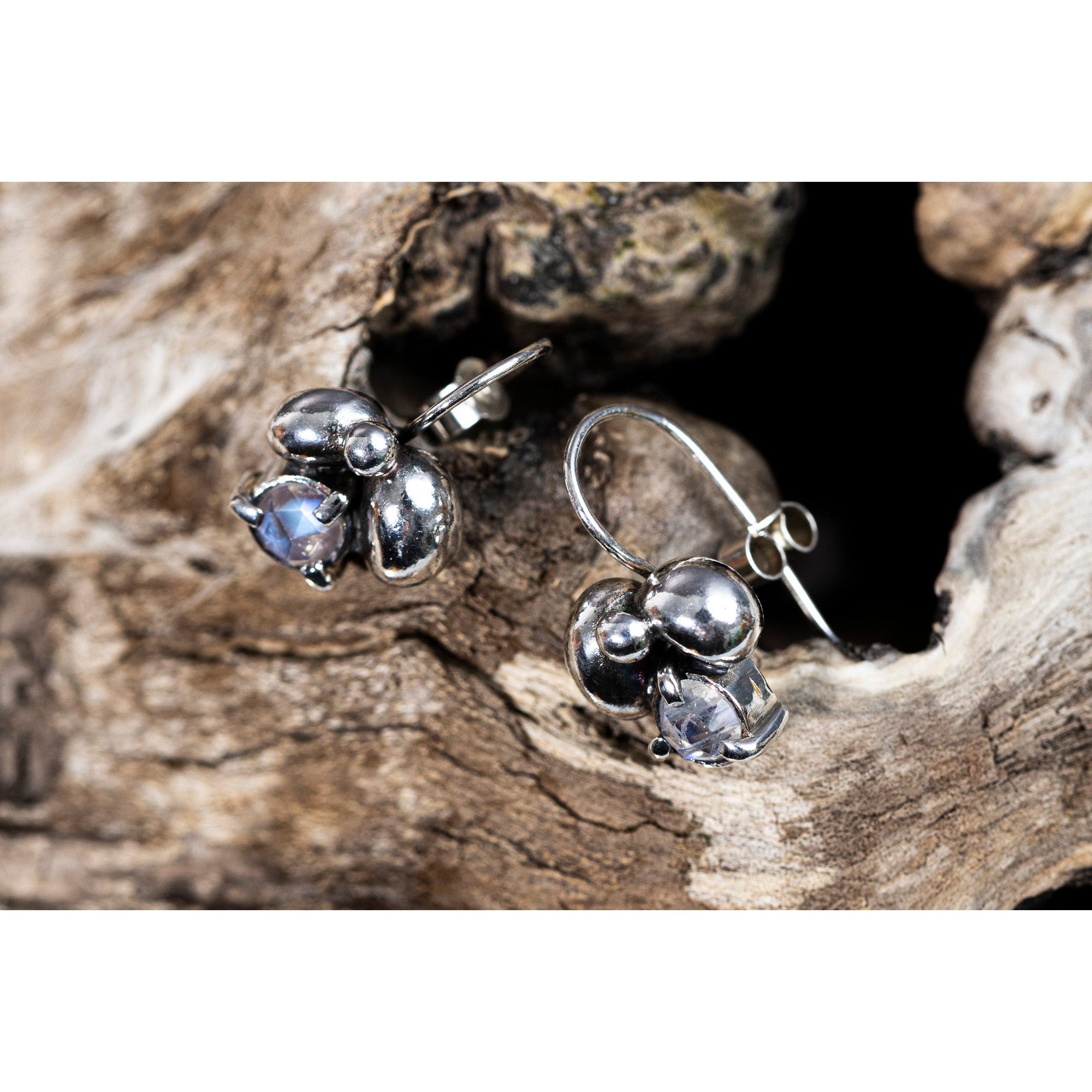 RL14 Moonstone Cluster Drop Earrings by Rebecca Lawley, available at Padstow Gallery, Cornwall