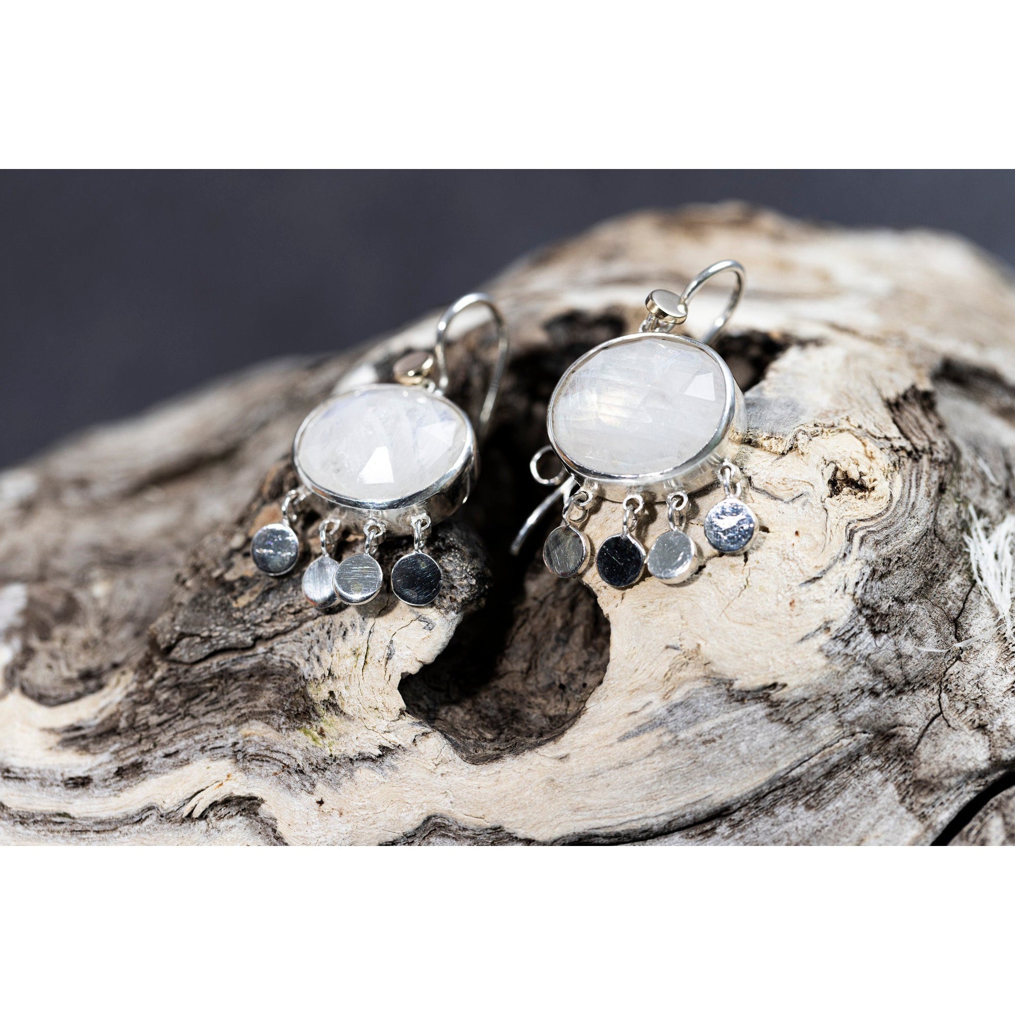 RL13 White Moonstone Tassel Earrings by Rebecca Lawley, available at Padstow Gallery, Cornwall