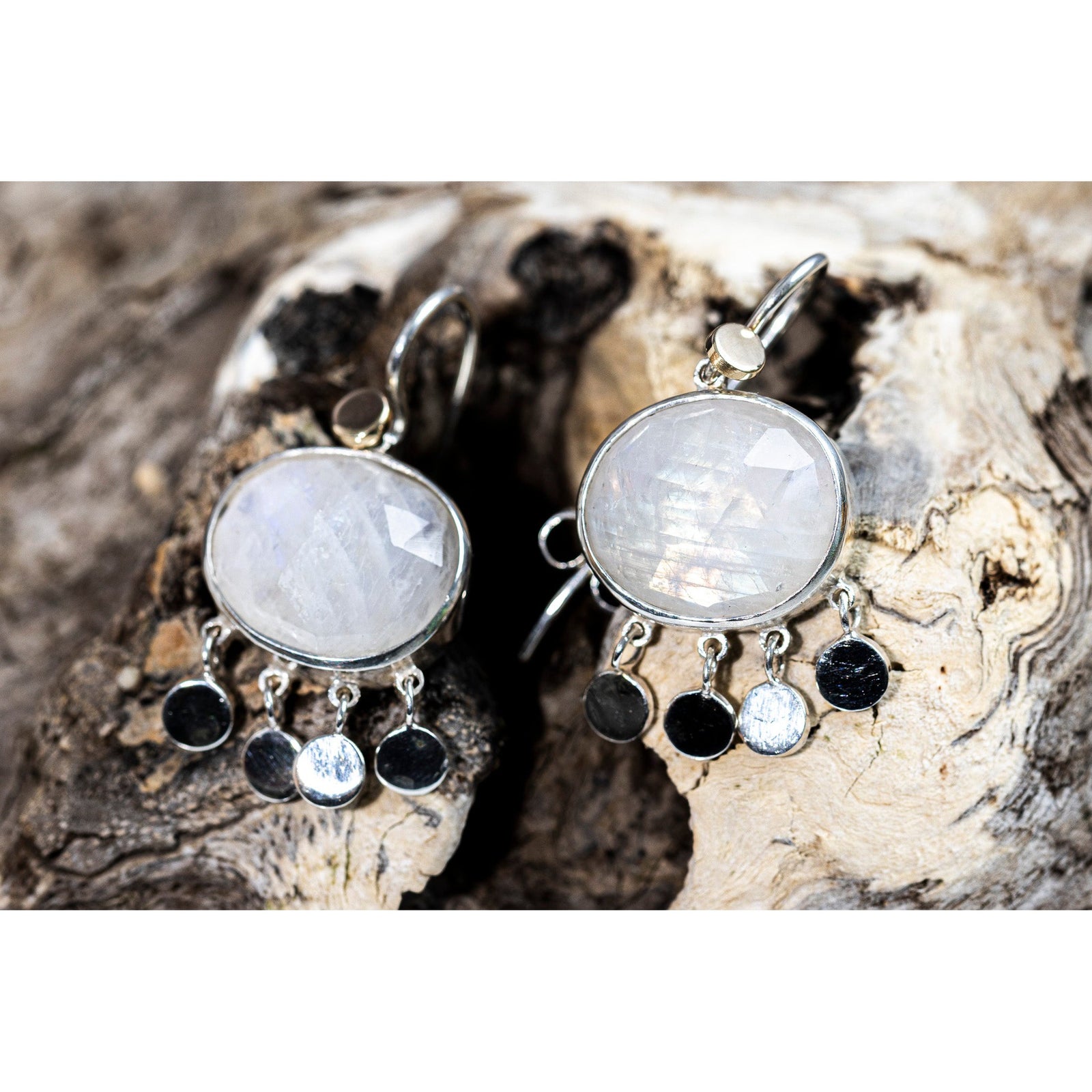 RL13 White Moonstone Tassel Earrings by Rebecca Lawley, available at Padstow Gallery, Cornwall