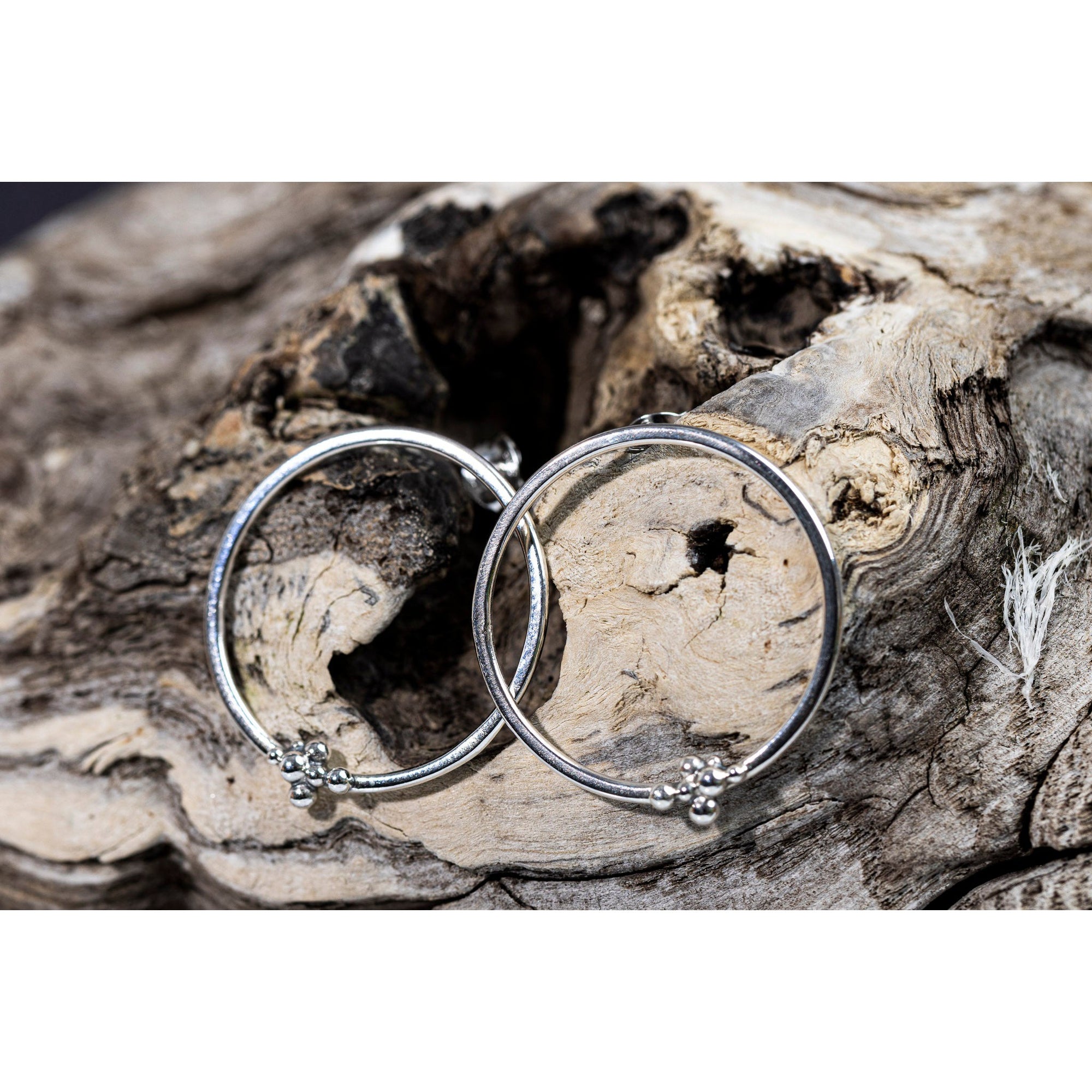 SA Ea186 silver hoop studs by Sandra Austin, available at Padstow Gallery, Cornwall