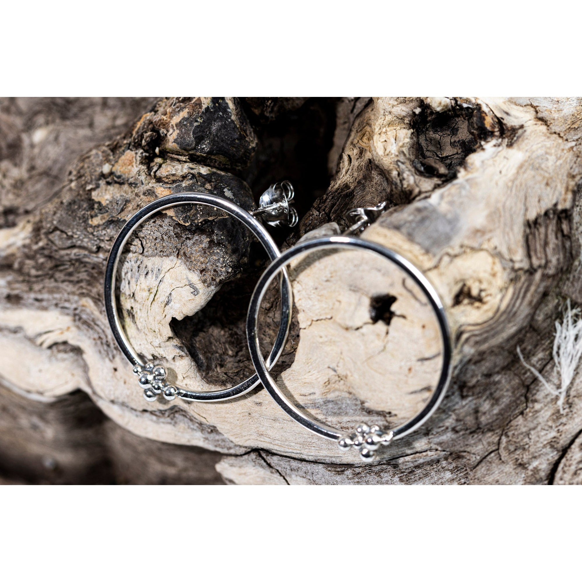 SA Ea186 silver hoop studs by Sandra Austin, available at Padstow Gallery, Cornwall