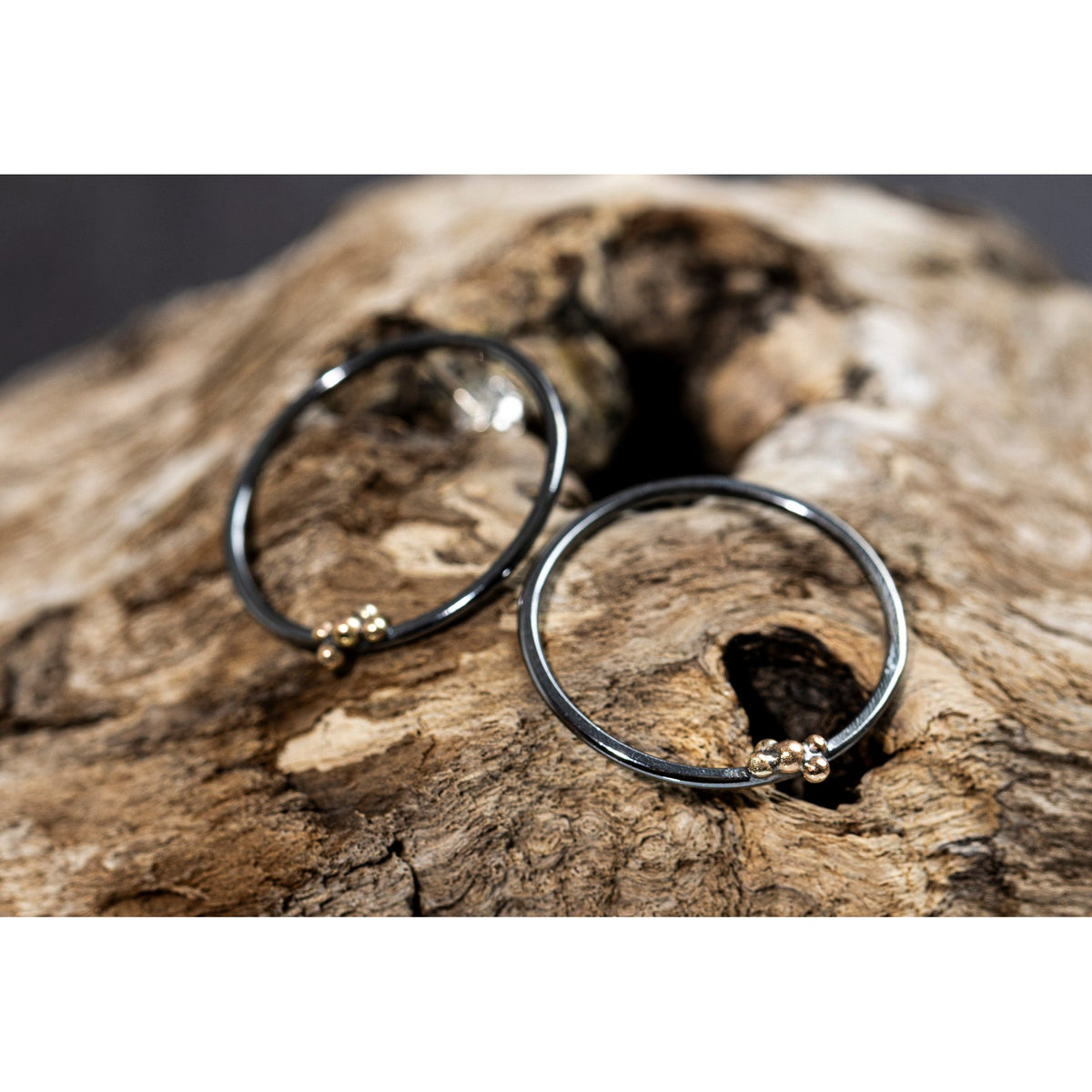 SA Ea187 oxidised hoop stud earrings by Sandra Austin jewellery, available at Padstow Gallery, Cornwall