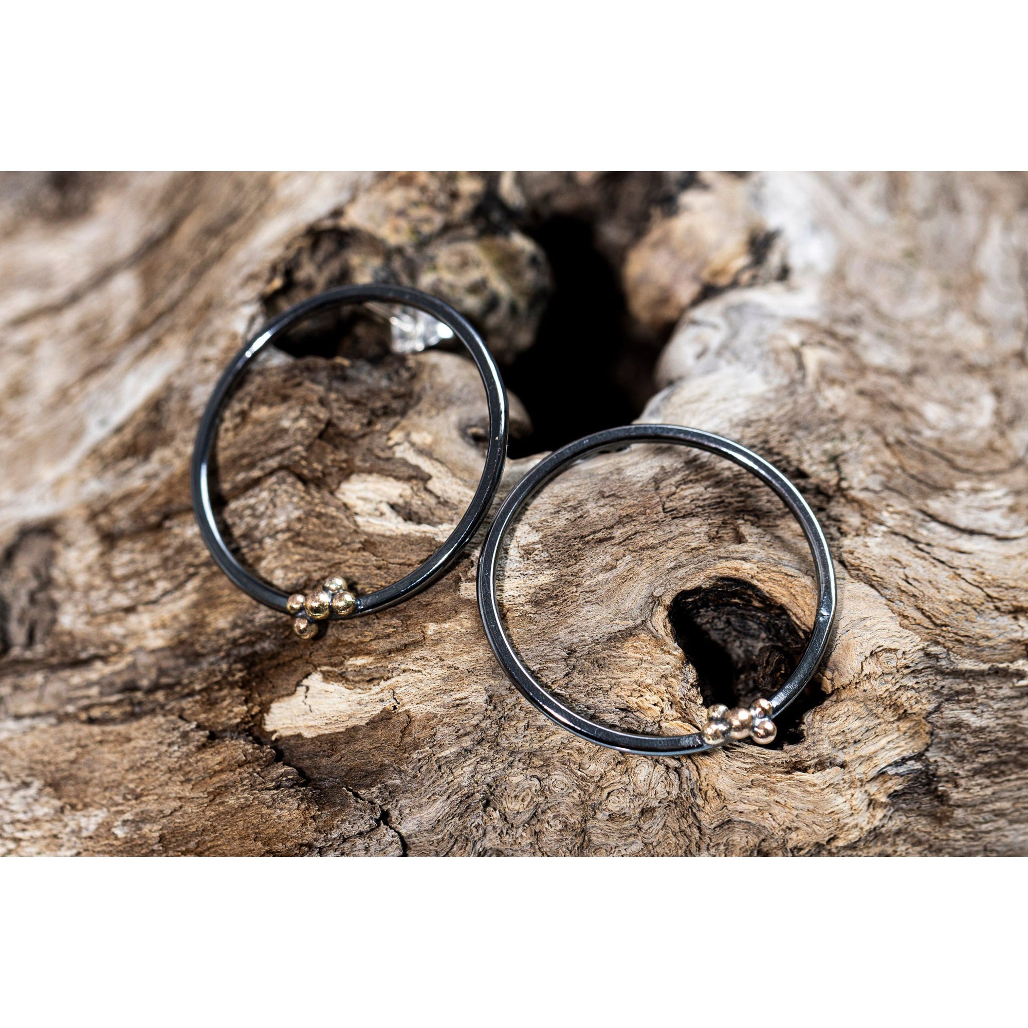 SA Ea187 oxidised hoop stud earrings by Sandra Austin jewellery, available at Padstow Gallery, Cornwall