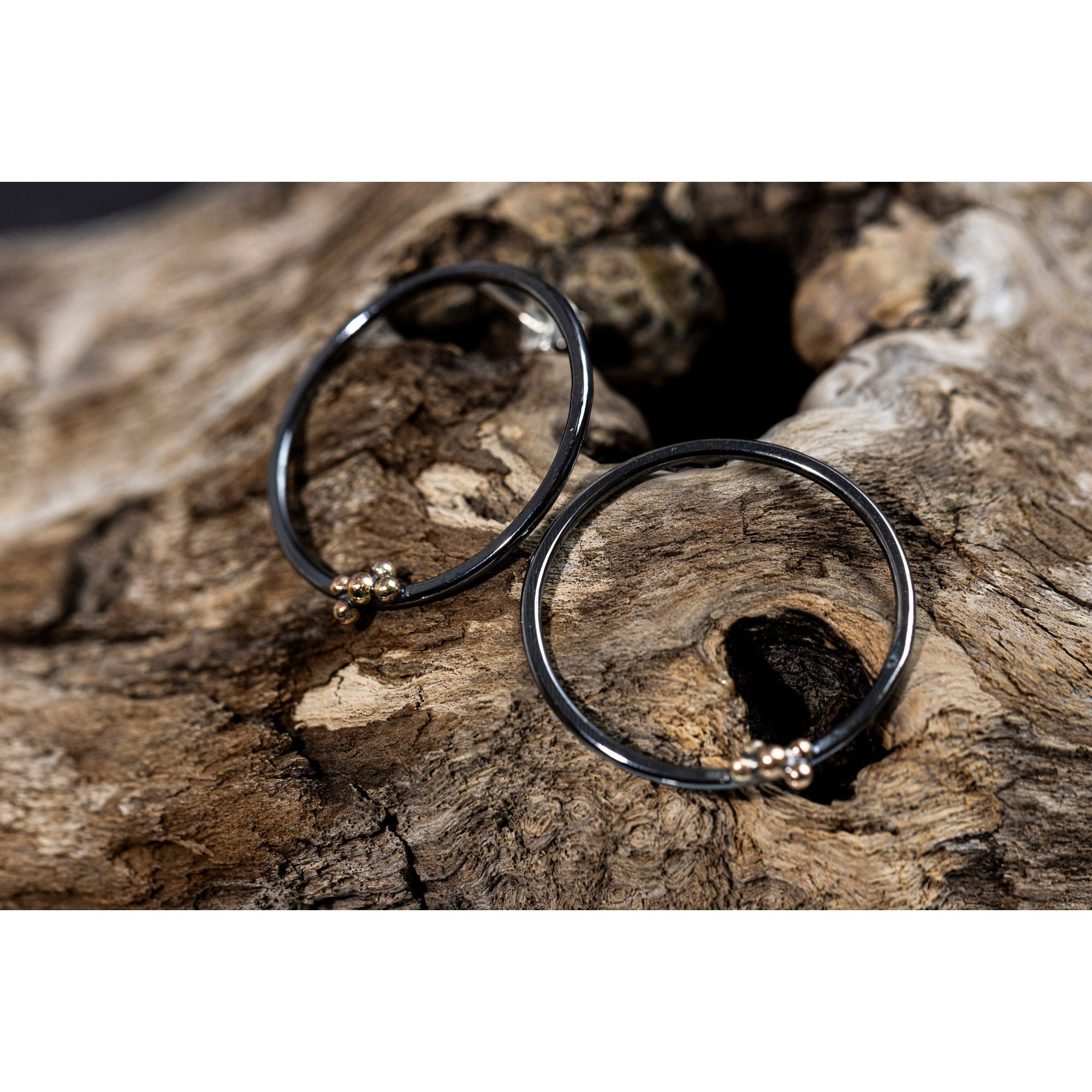 SA Ea187 oxidised hoop stud earrings by Sandra Austin jewellery, available at Padstow Gallery, Cornwall