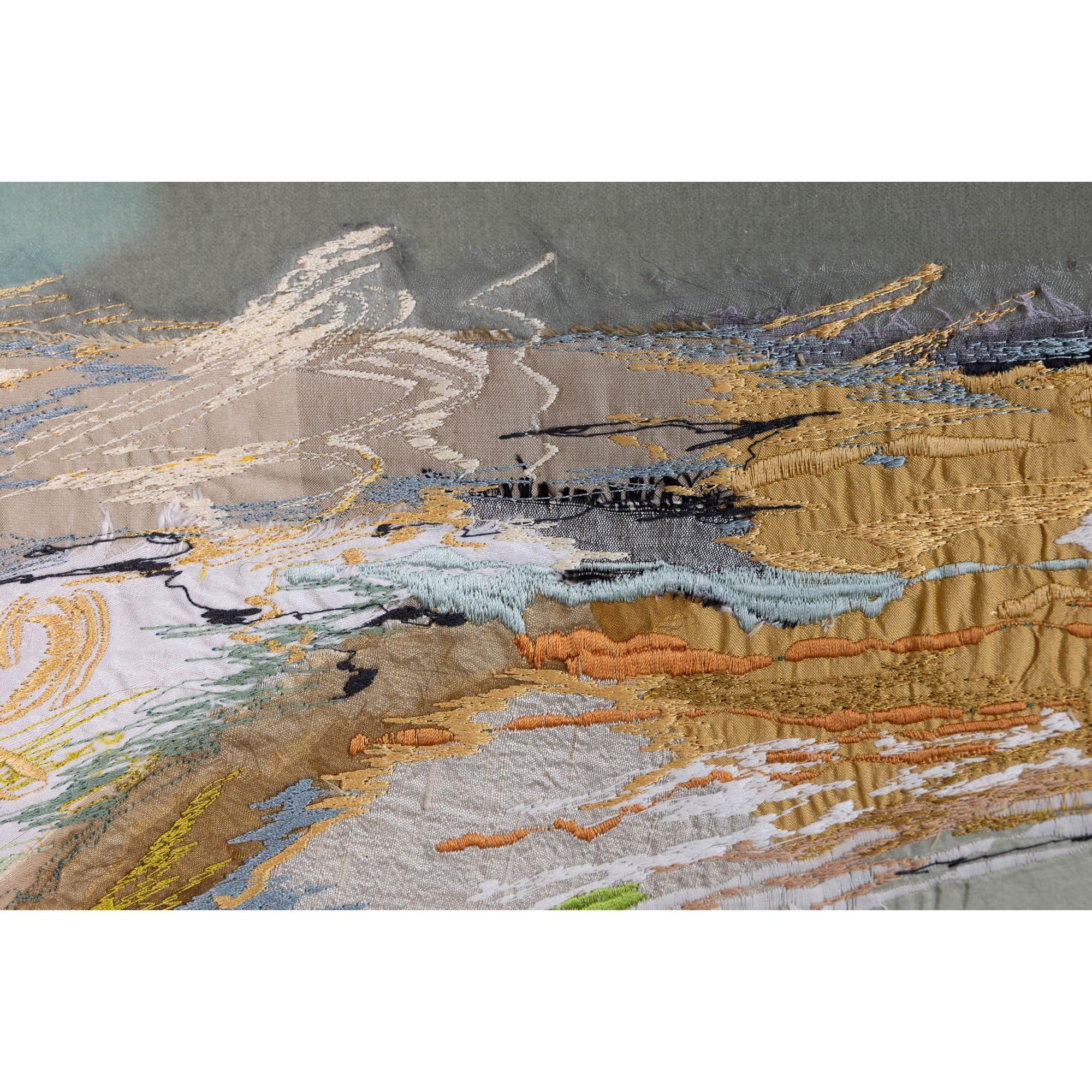 'Sundowner' dynamic stitched textiles by Sarah Pooley, available at Padstow Gallery, Cornwall