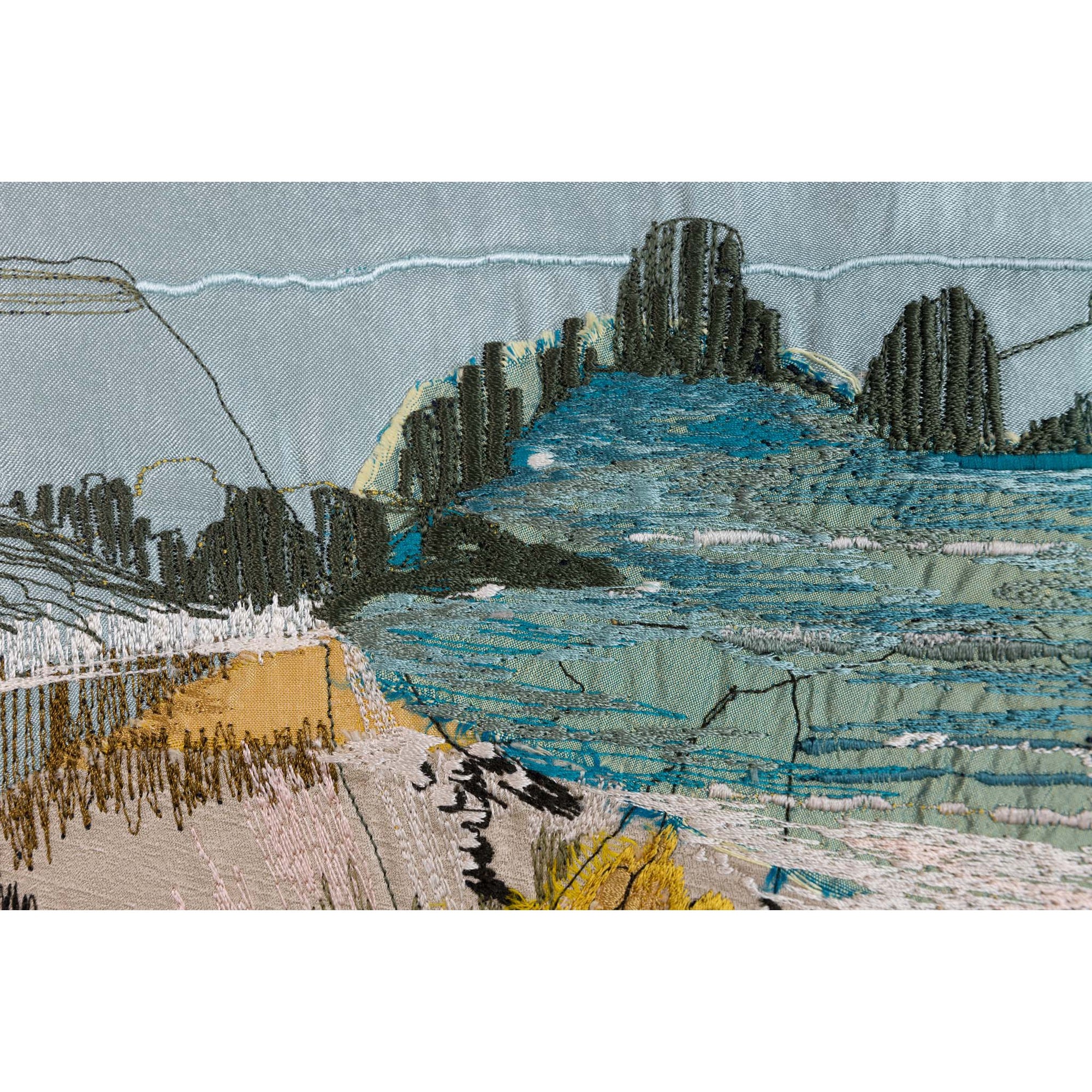 'White Sands and Lichen' dynamic stitched textiles by Sarah Pooley, available at Padstow Gallery, Cornwall