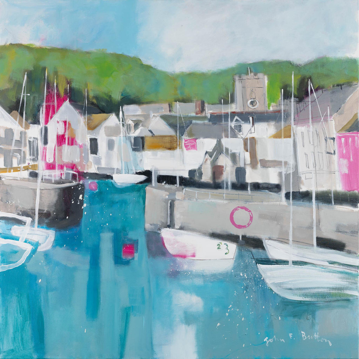 In the pink... mixed media original by John Button, available at Padstow Gallery, Cornwall