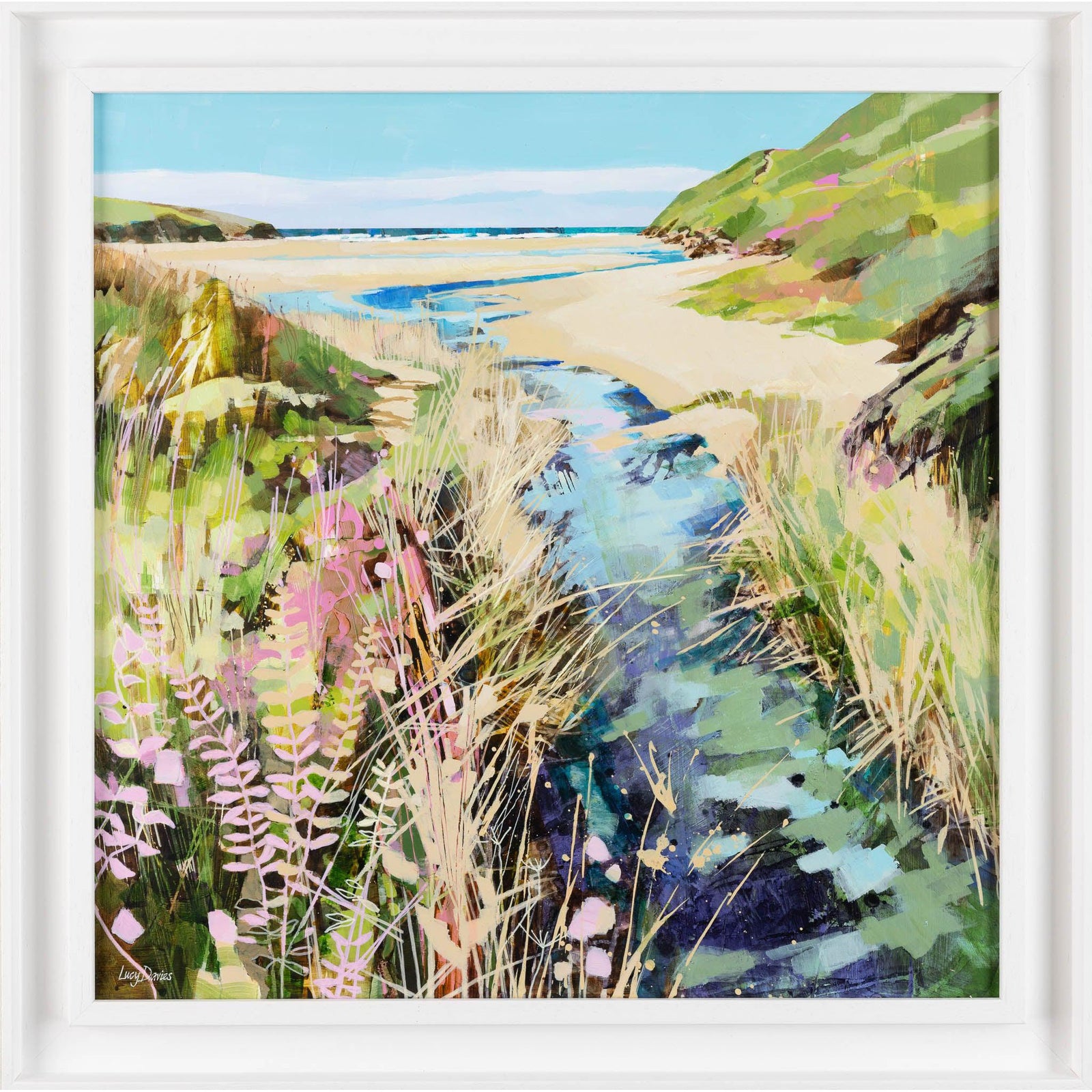 The River at Porthcothan mixed media by Lucy Davies fine art, available at Padstow Gallery, Cornwall