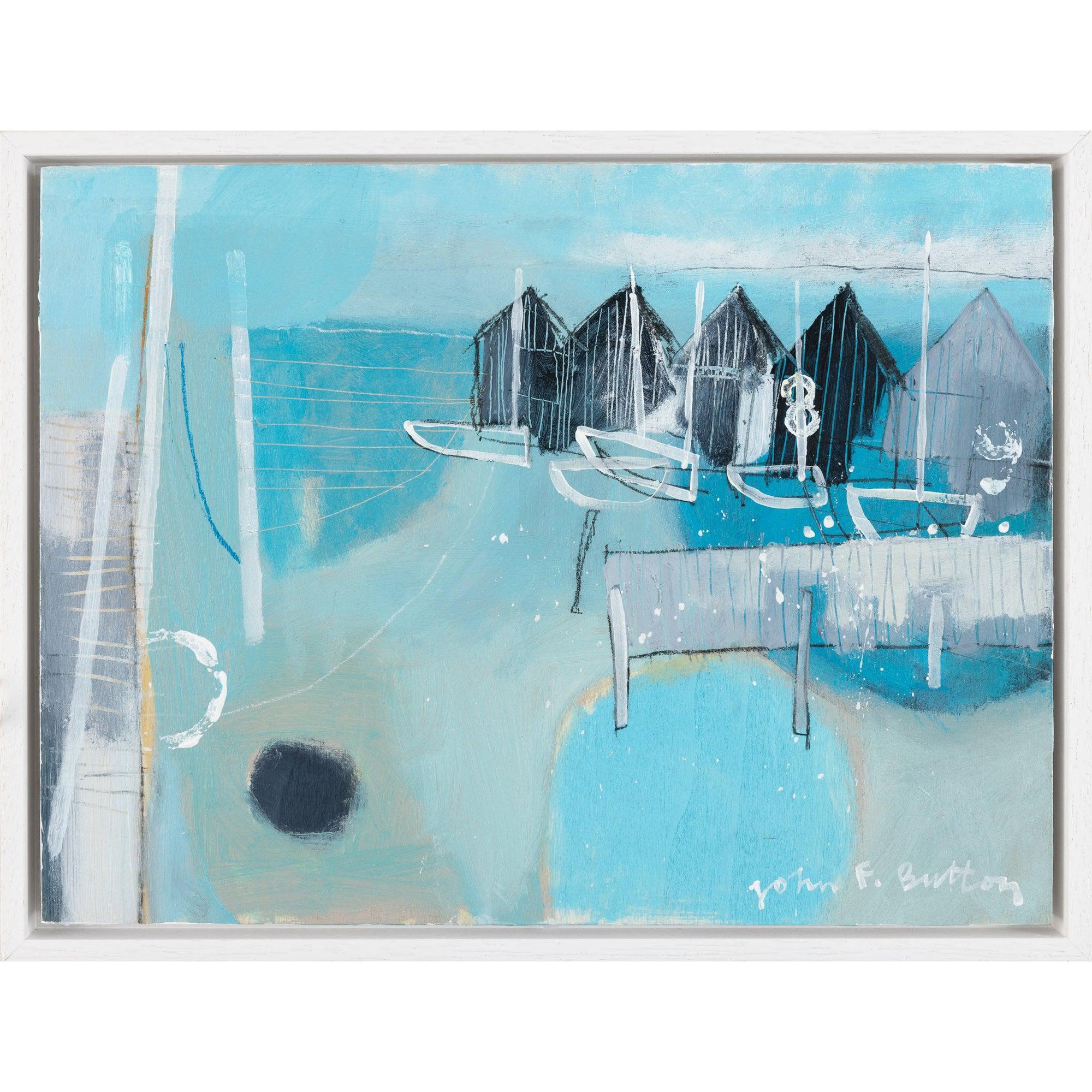 'Feeling blue' mixed media on board by John Button, available at Padstow Gallery, Cornwall