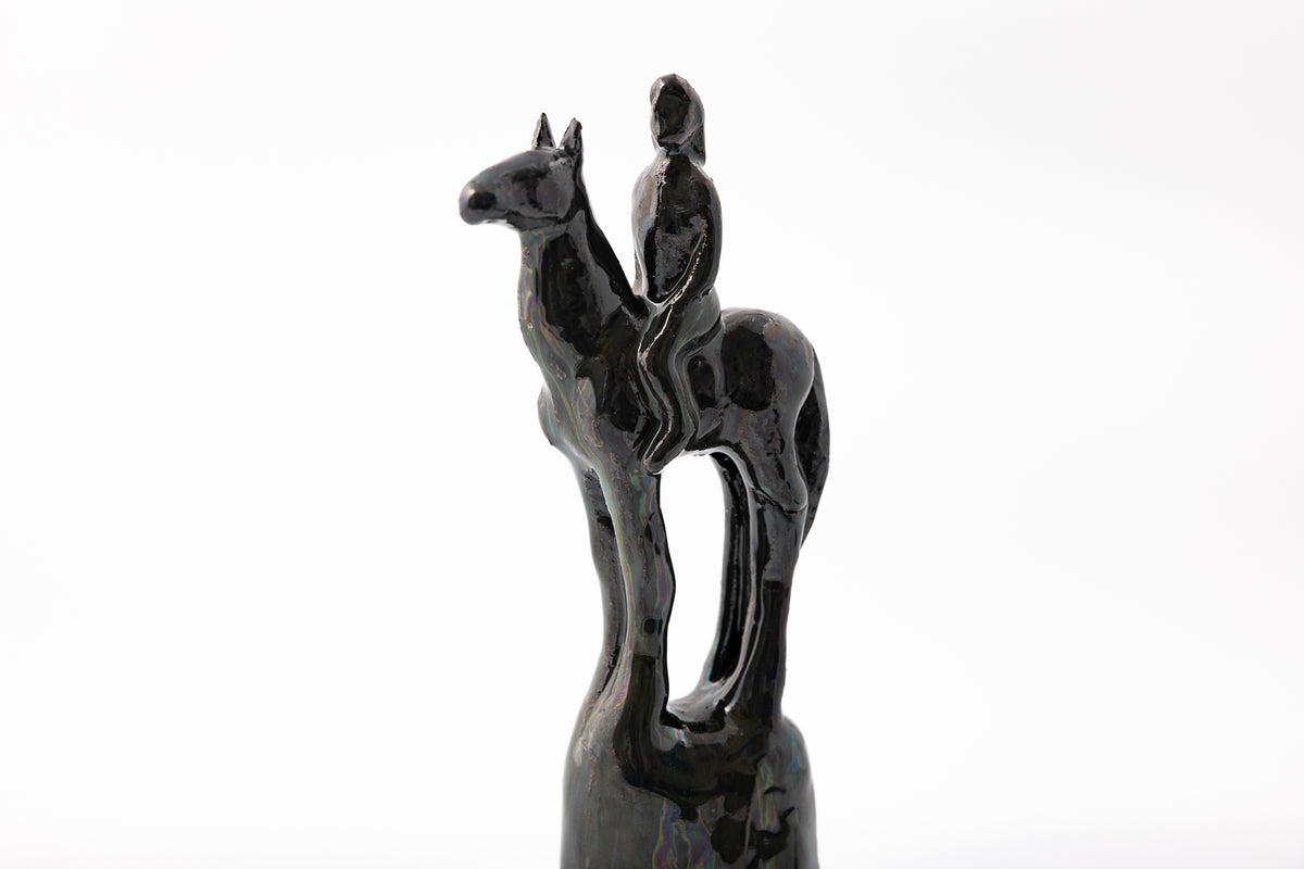 SH79 H glazed terracotta horse and rider by Sophie Howard available at Padstow Gallery Cornwall