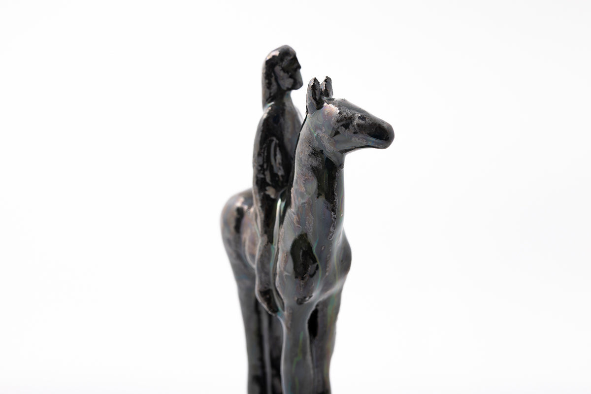 SH79 H glazed terracotta horse and rider by Sophie Howard available at Padstow Gallery Cornwall
