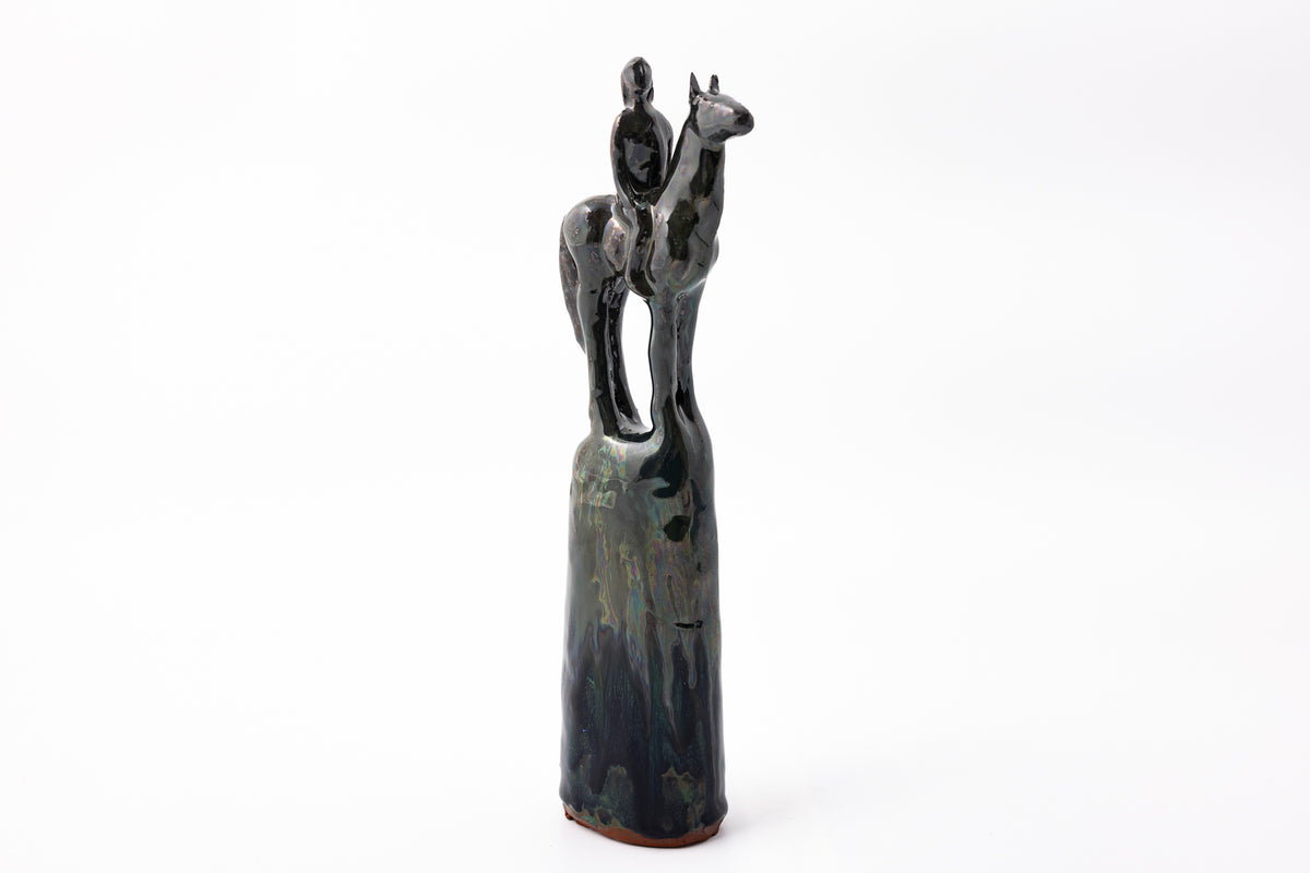 SH80 H glazed terracotta horse and rider by Sophie Howard available at Padstow Gallery Cornwall