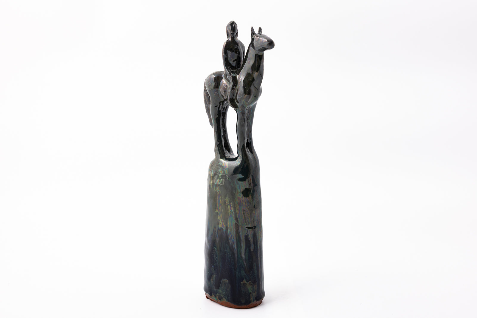 SH80 H glazed terracotta horse and rider by Sophie Howard available at Padstow Gallery Cornwall