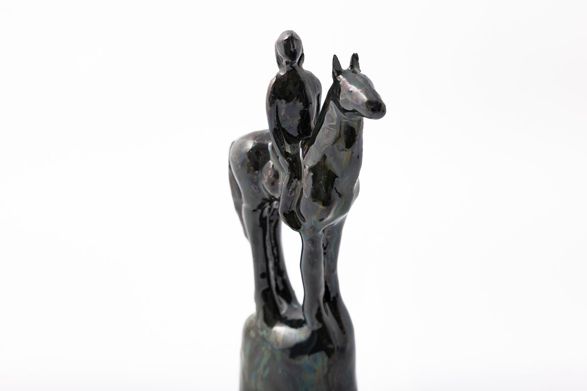 SH80 H glazed terracotta horse and rider by Sophie Howard available at Padstow Gallery Cornwall