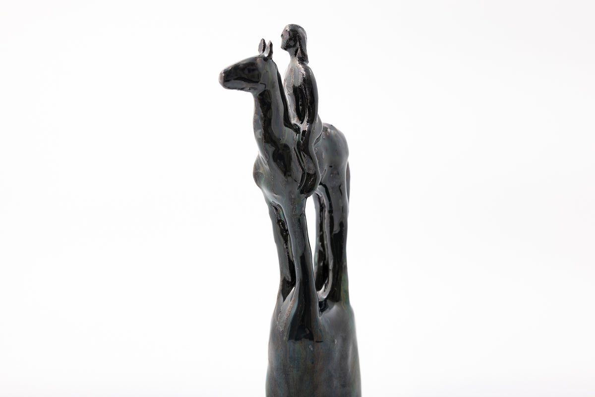SH80 H glazed terracotta horse and rider by Sophie Howard available at Padstow Gallery Cornwall