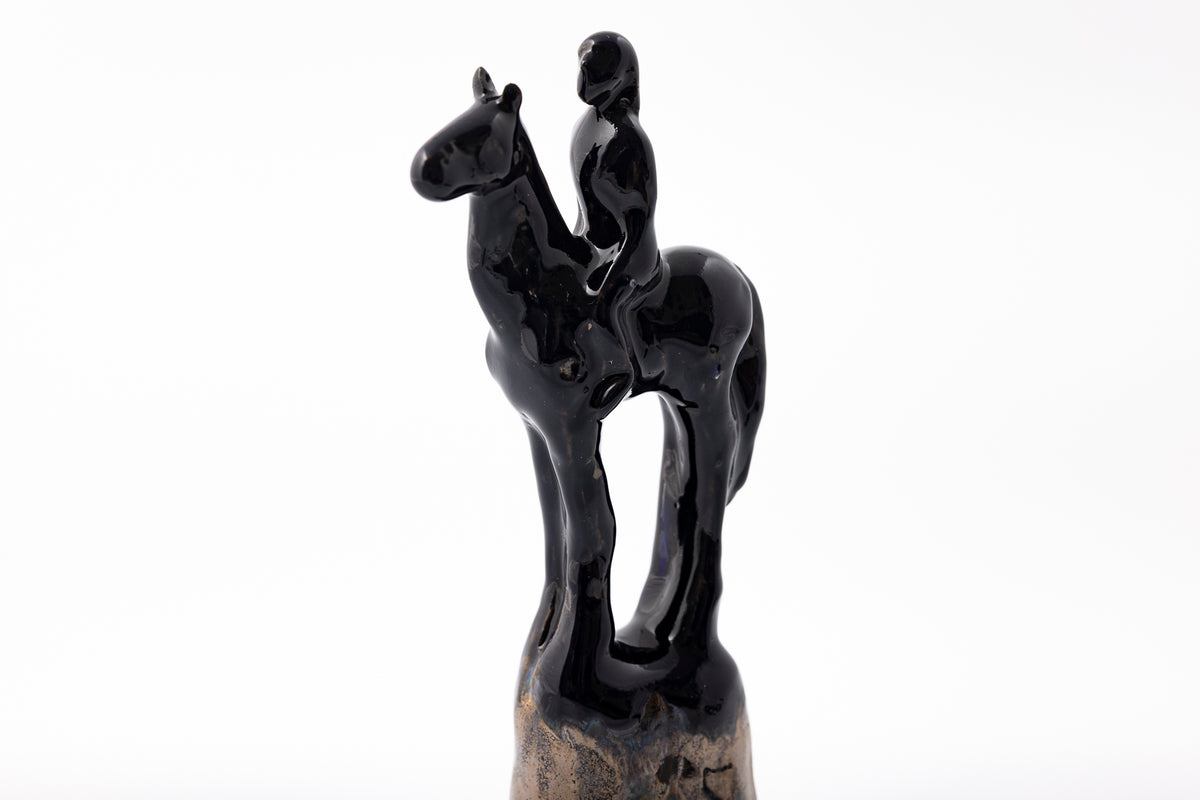 SH77 H glazed terracotta horse and rider by Sophie Howard available at Padstow Gallery Cornwall