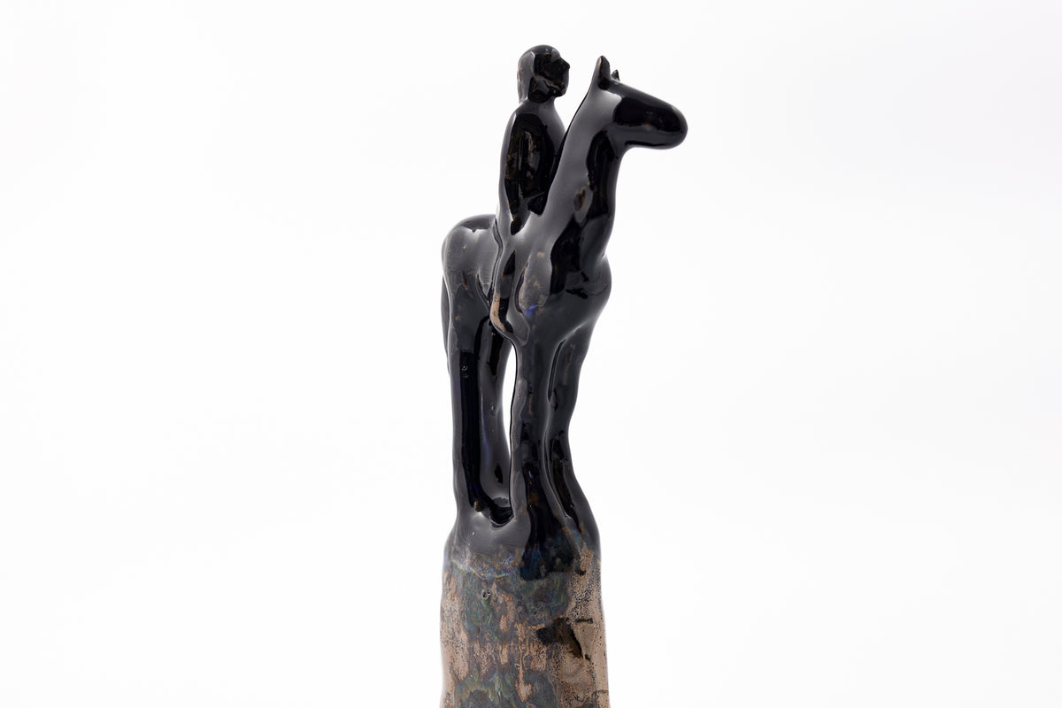 SH77 H glazed terracotta horse and rider by Sophie Howard available at Padstow Gallery Cornwall