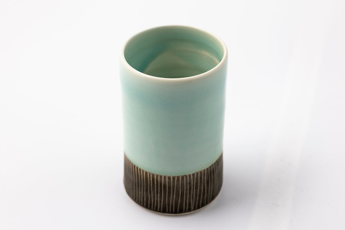 EL06 Sea Green Sgraffito Medium  Cylinder by Elke Lucas available at Padstow Gallery Cornwall