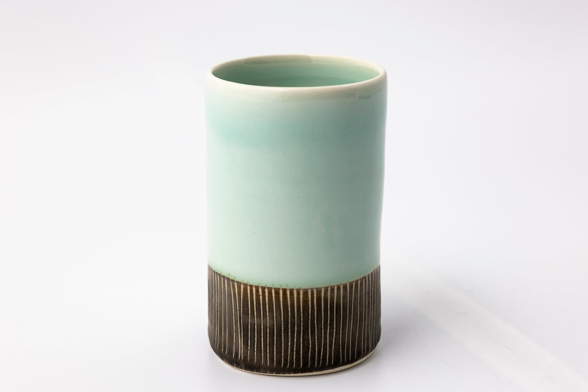 EL06 Sea Green Sgraffito Medium  Cylinder by Elke Lucas available at Padstow Gallery Cornwall