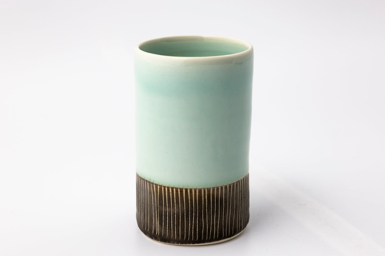 EL06 Sea Green Sgraffito Medium  Cylinder by Elke Lucas available at Padstow Gallery Cornwall