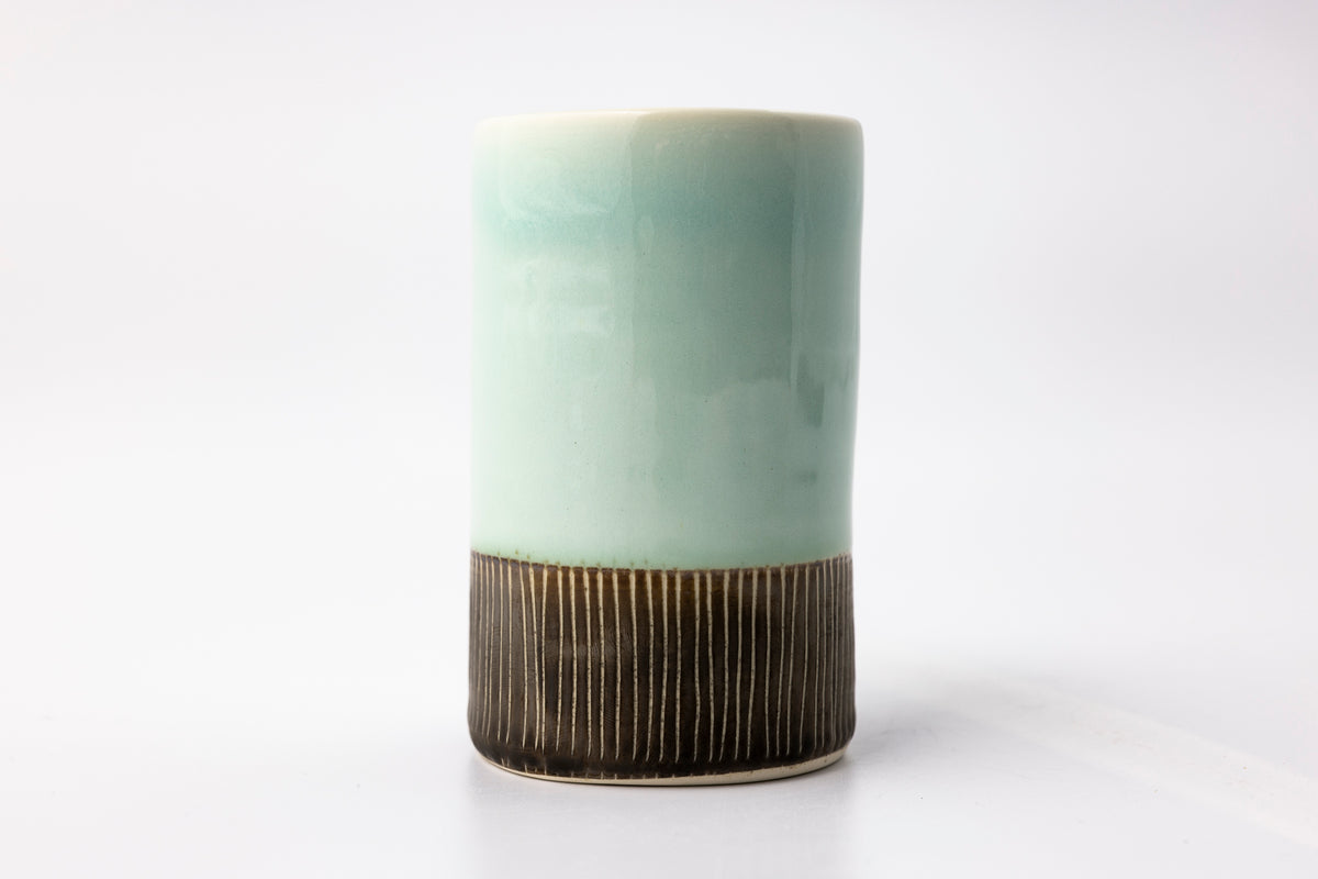 EL06 Sea Green Sgraffito Medium  Cylinder by Elke Lucas available at Padstow Gallery Cornwall