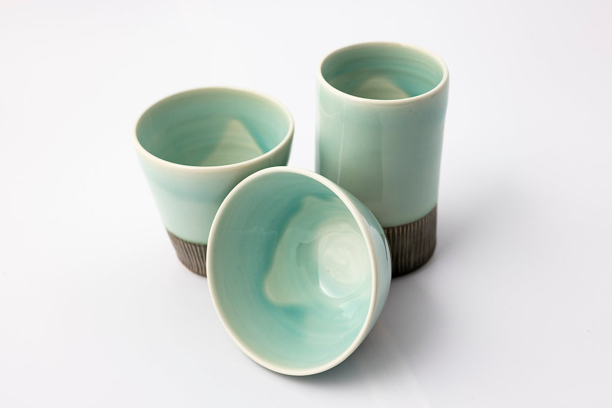 EL03 Sea Green Sgraffito Small Bowl by Elke Lucas available at Padstow Gallery Cornwall