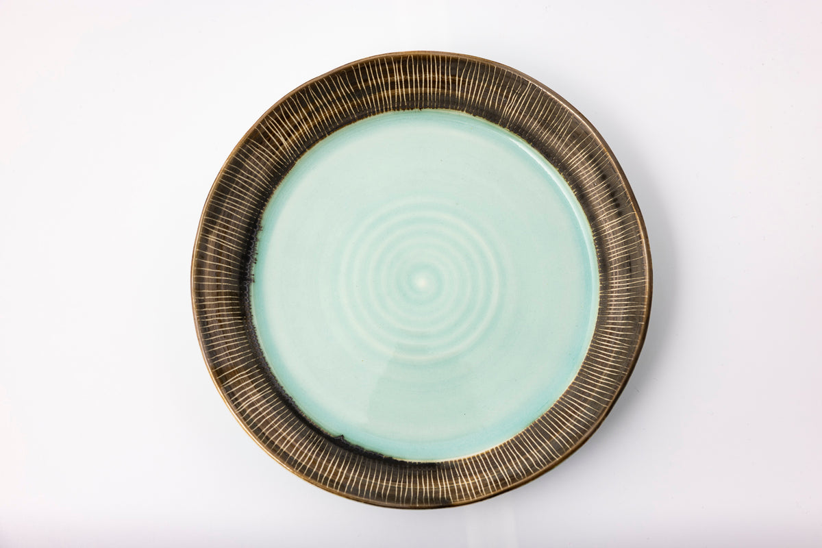 EL04 Sea Green Sgraffito Plate by Elke Lucas available at Padstow Gallery Cornwall