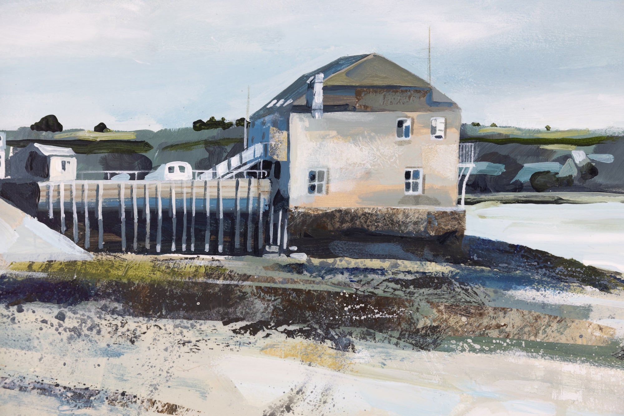 'The Beach at Rock' a mixed media original by Claire Henley, available at Padstow Gallery, Cornwall