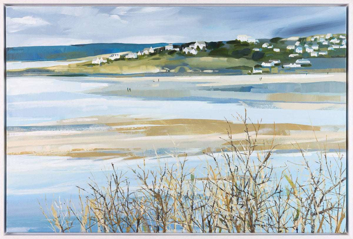&#39;Winter Walkers by the Camel Estuary&#39; a mixed media original by Claire Henley, available at Padstow Gallery, Cornwall