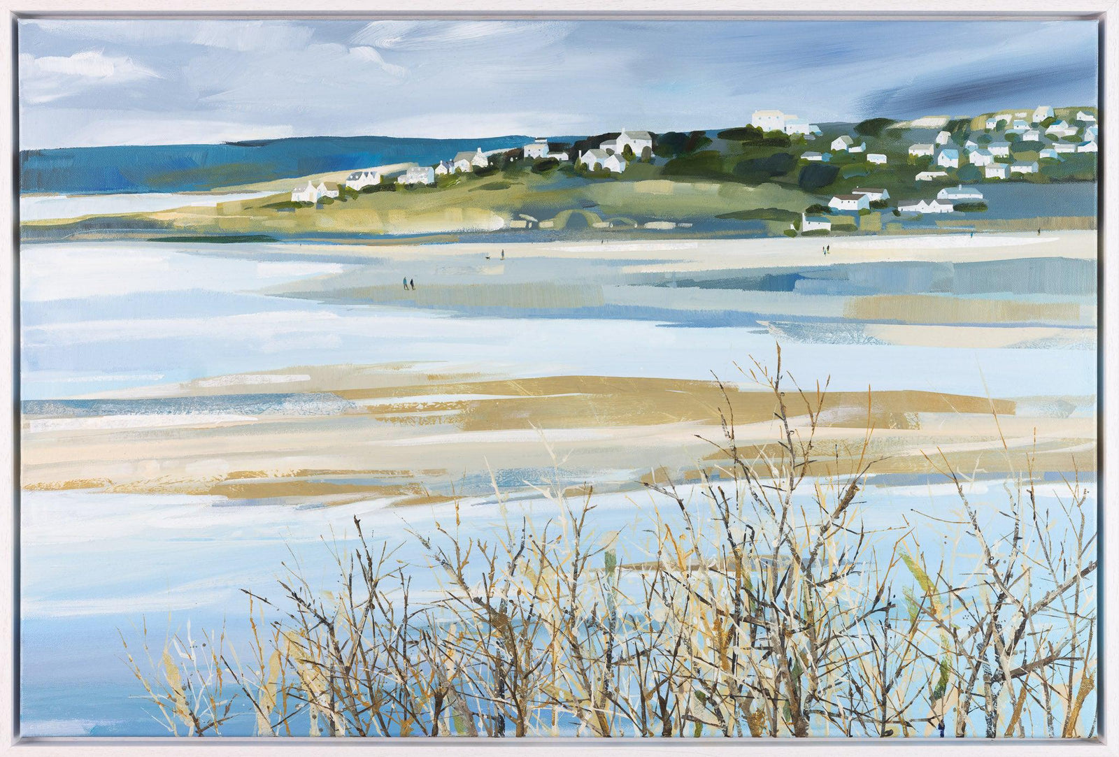 'Winter Walkers by the Camel Estuary' a mixed media original by Claire Henley, available at Padstow Gallery, Cornwall
