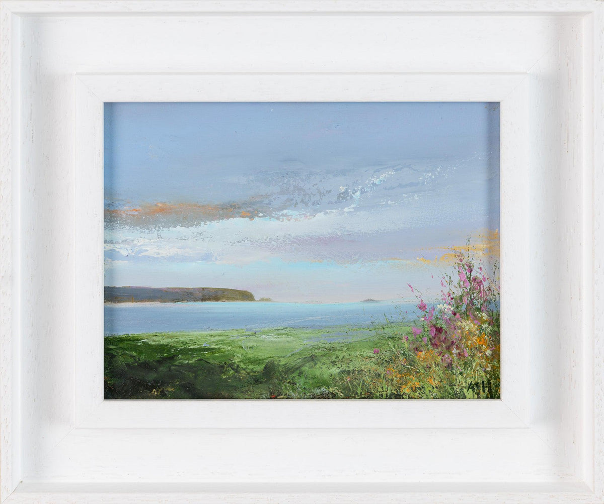 Across the fields to Daymer Bay&#39; oil on board original by Amanda Hoskin, available at Padstow Gallery, Cornwall