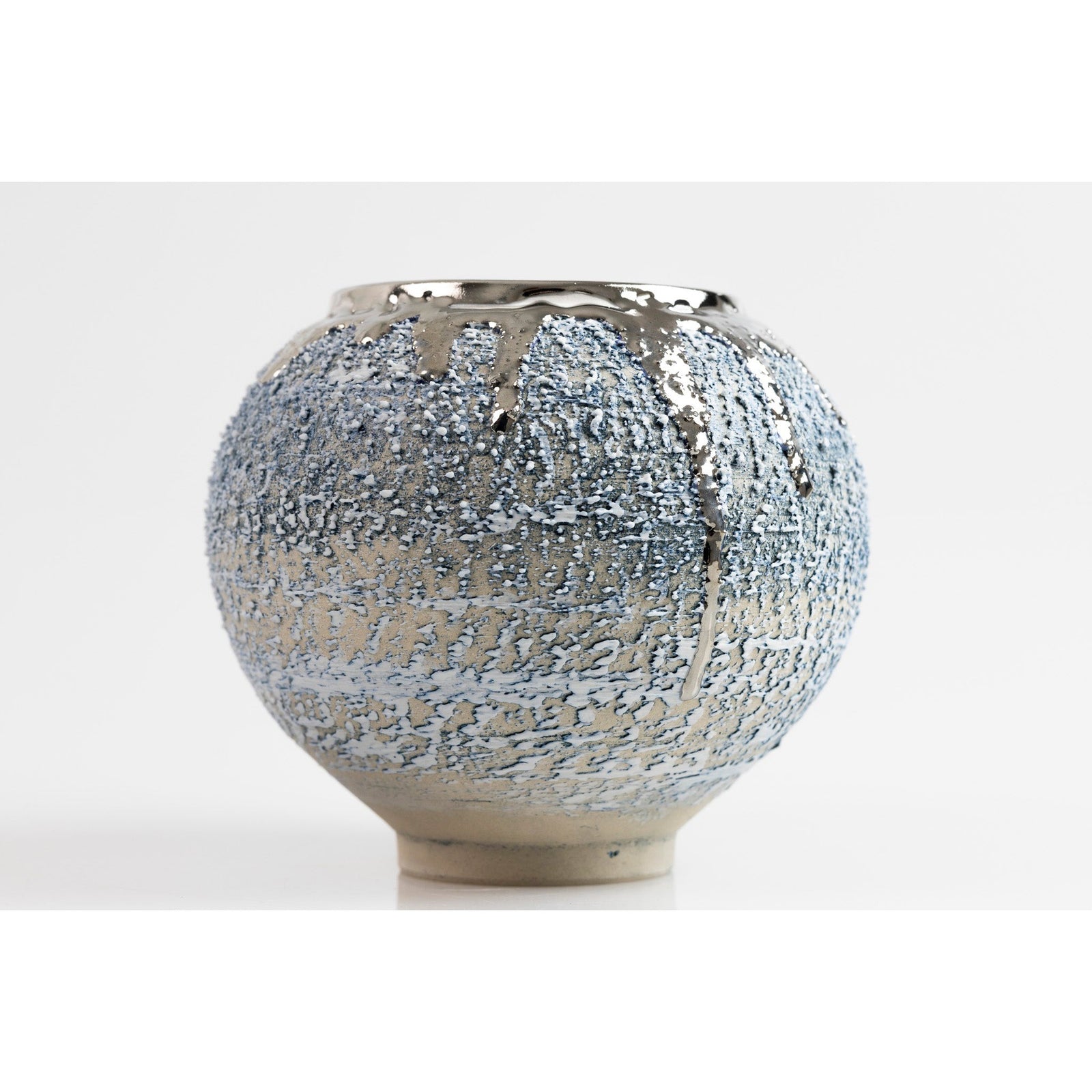 Textured moon jar with platinum lustre, by Alex McCarthy, available from Padstow Gallery, Cornwall